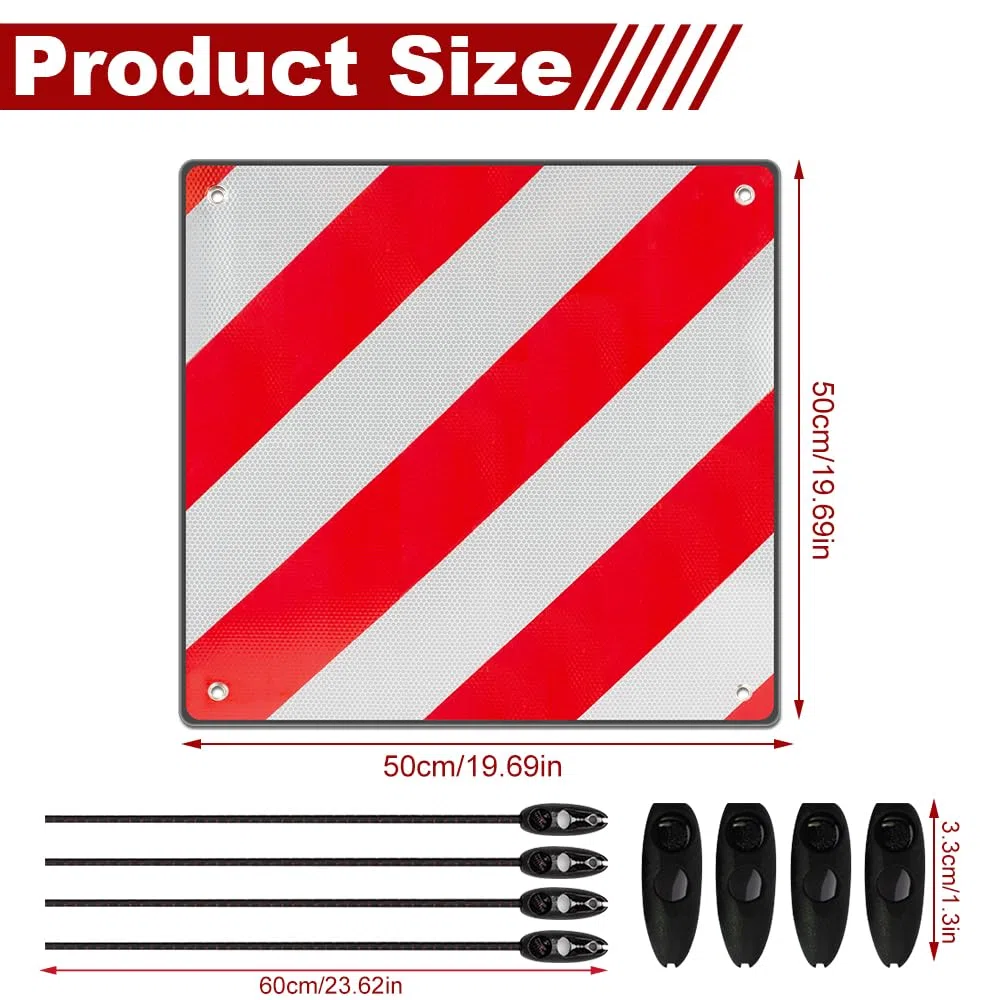 50x50cm Panneau Avertissement Porte-Vélos, 2 en 1 Panneau davertissement Aluminium Italie Espagne avec 4 Cordes Tension, pour Porte-vélos, Remorque Arrière, Voiture, Camping-car