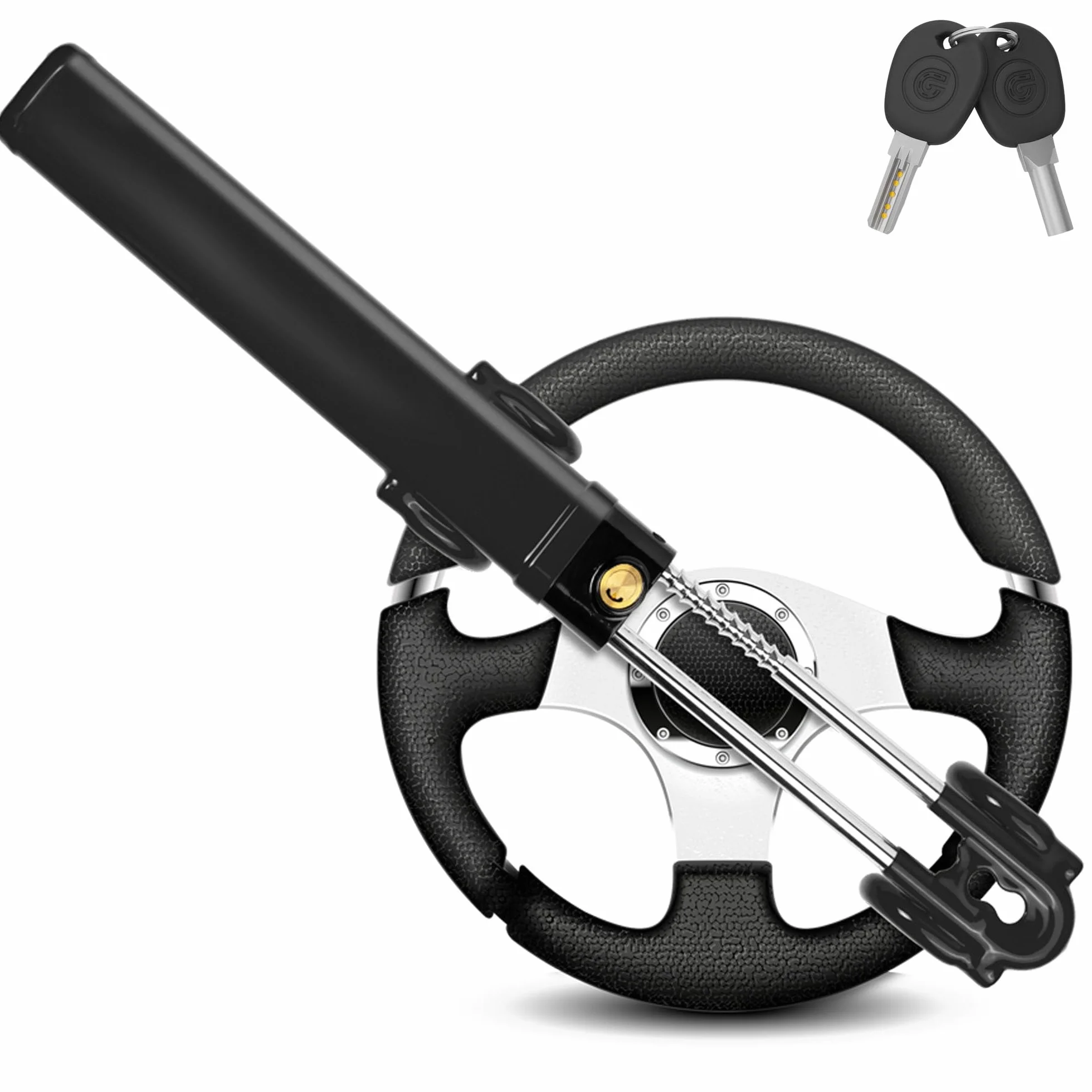 GADLANE Canne Antivol Voiture - Barre Bloque Volant Voiture Volant pour La Caravane, Fourgon, Voiture - Avec 2 Clés - Antivol Volant (Noir)