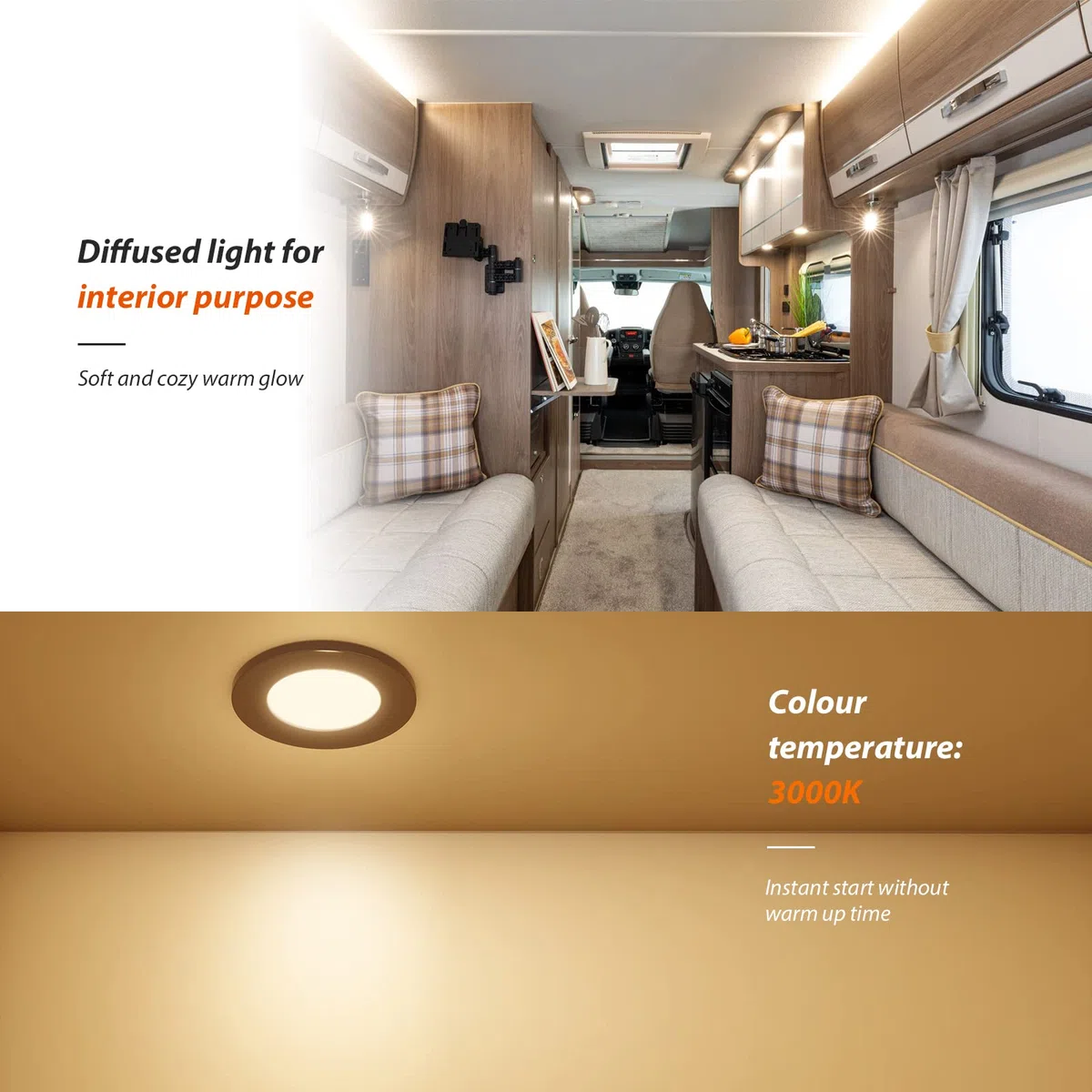 Dream Lighting Spot LED 12v Camping Car Encastrable Noir Extra Plat IP44 70mm 2W Blanc Chaud 3000K Lot de 4