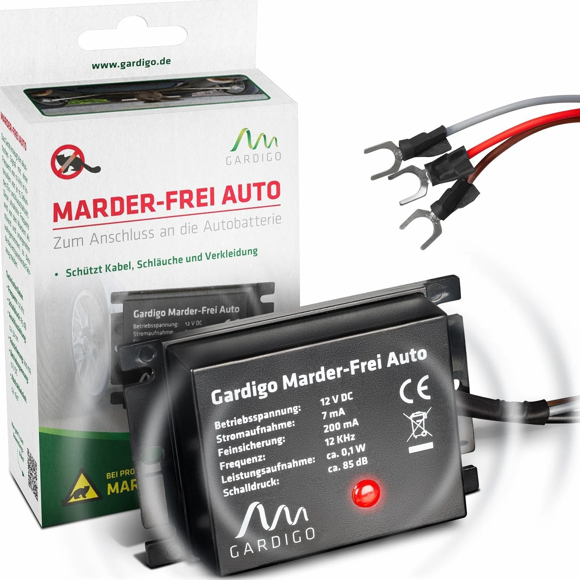 Gardigo® Anti Martre Voiture – Répulsif Ultrason Branché sur Batterie – 12V – Protection Moteur Contre Fouines, Rongeurs, Martres – Dispositif Préventif pour Voitures et Camping Cars
