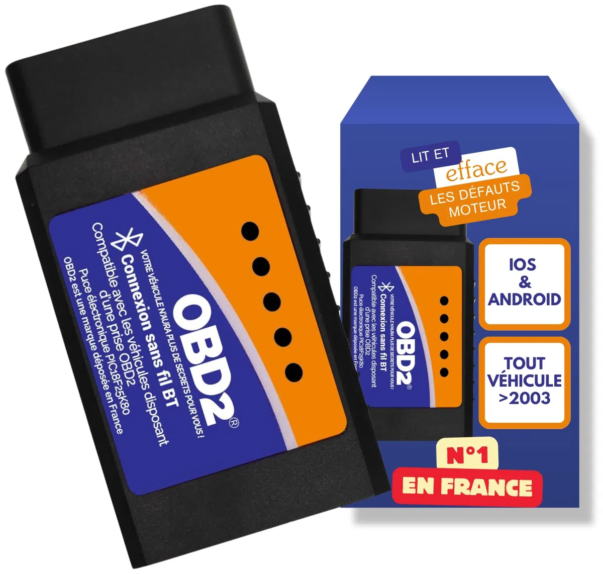 OBD2 Connexion Bluetooth + Support Francais 7/7J - Diagnostic des Codes Moteur en 3 Min ! Valise de Diagnostic Compatible avec la majorité des VÉHICULES - Vendeur Francais avec Support 7/7J 2026