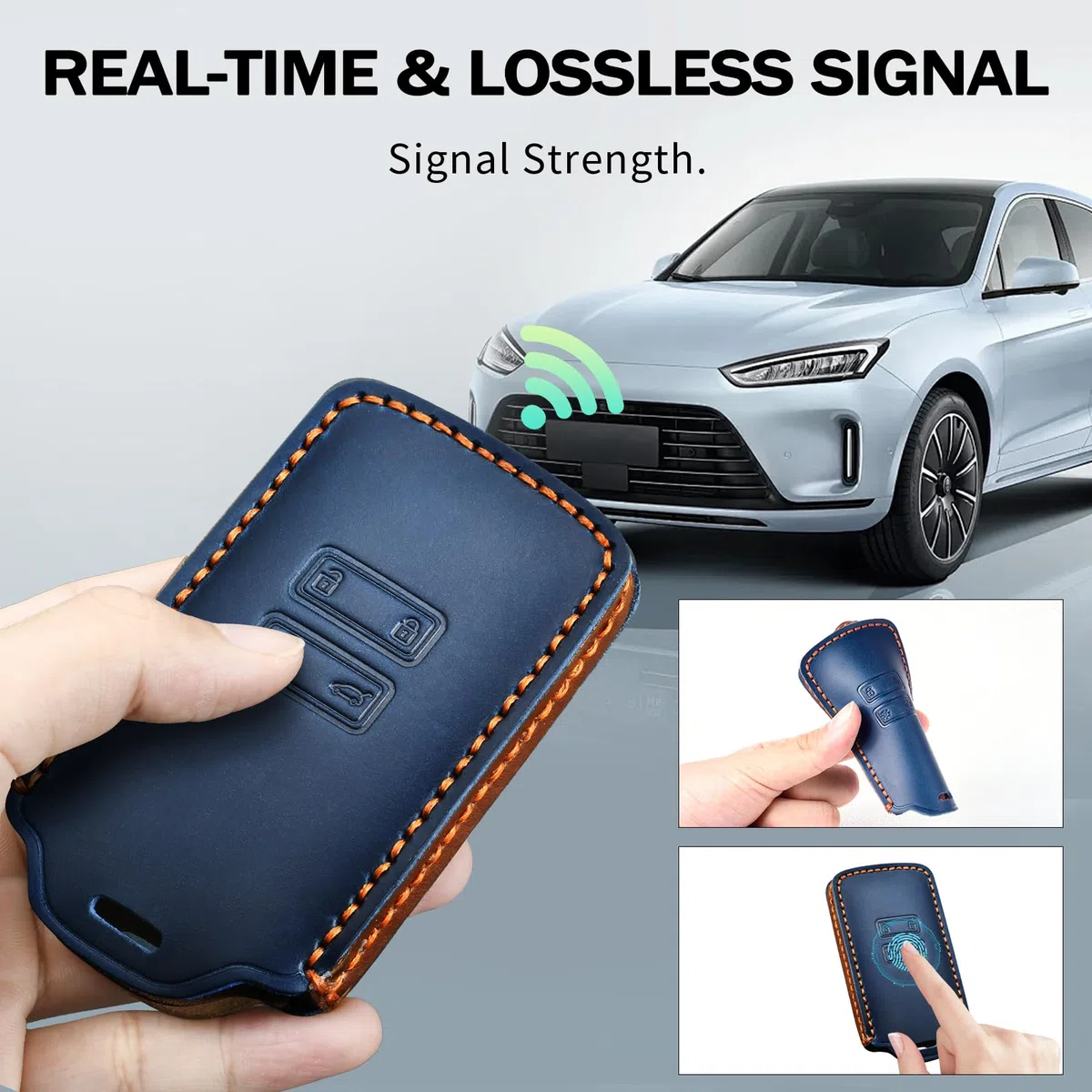 Voiture Clé à Télécommande Étui en Cuir pour Renault Coque de Clé Voiture avec Porte-clés 4 Bouton Accessoire clé de Voiture pour Clio Espace Megane Kadjar Captur Zoe Dacia Arkana, Bleu