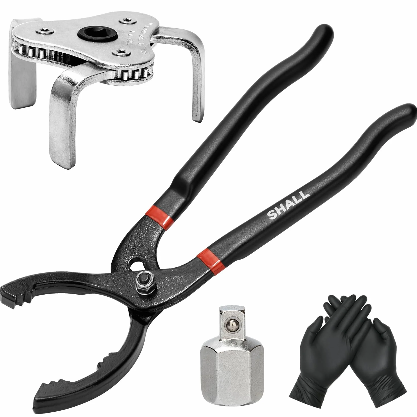 Shall Jeu de clés pour filtre à huile, pince à filtre à huile de 30,5 cm, outil à 3 mâchoires pour retirer la clé de filtre à huile réglable, filetage intérieur 1/2" vers filetage extérieur 3/8"