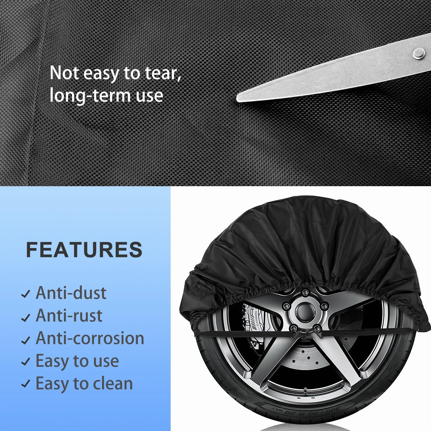 Housses De Pneus de Roue de Caravane pour Camping-Car Remorque Lot de 4 Imperméables Anti-UV pour Pneus de 27 à 29 Pouces de Diamètre 72,5 x 72,5 cm (Noir-4PCS)