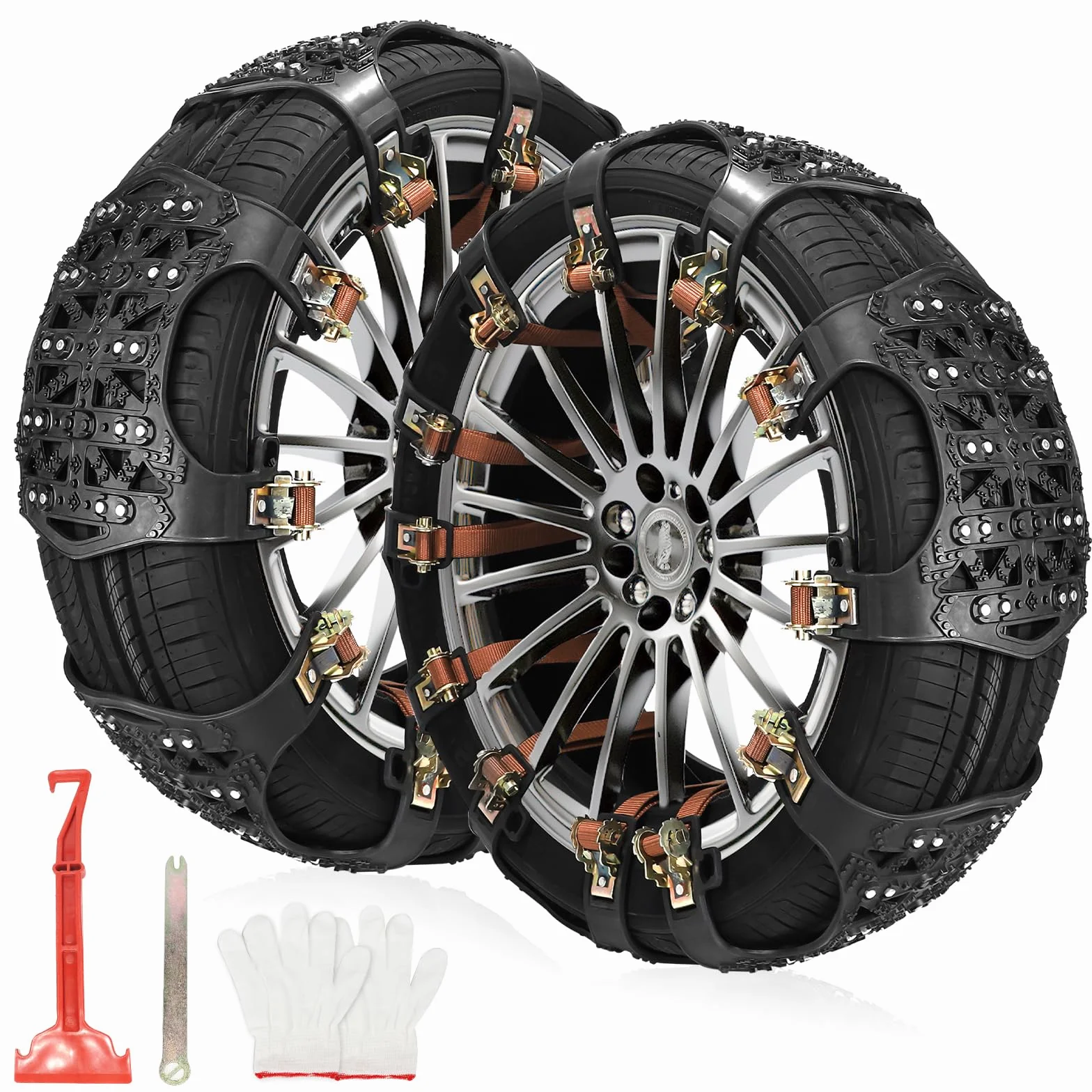 DBREAKS Chaînes à Neige, 6 pièces Chaine Neige, Chaine Voiture Neige Universelles, 165-275MM Chaînes à pneus pour Largeur, Chaînes de sécurité d'hiver Pour Pneus (Noir)