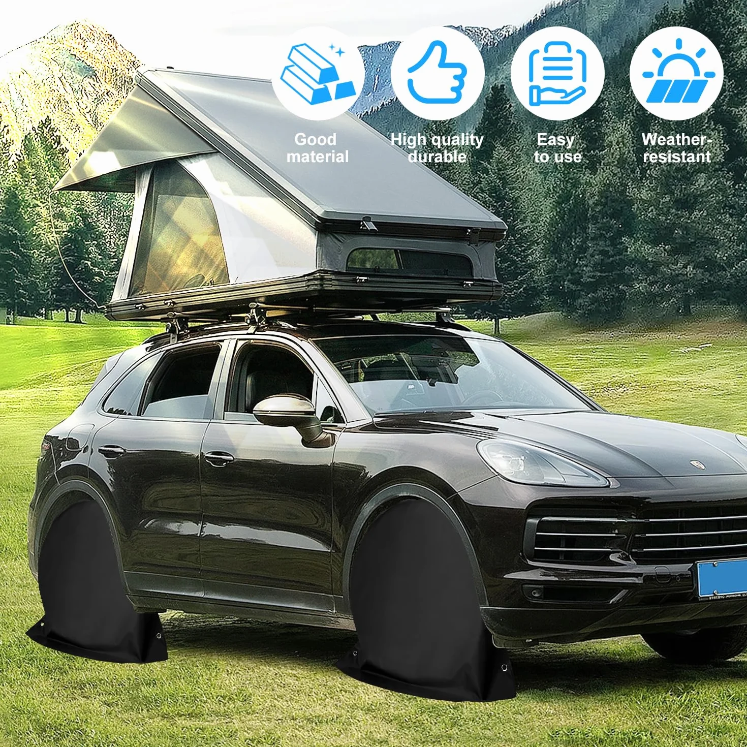 Housses De Pneus de Roue de Caravane pour Camping-Car Remorque Lot de 4 Imperméables Anti-UV pour Pneus de 27 à 29 Pouces de Diamètre 72,5 x 72,5 cm (Noir-4PCS)