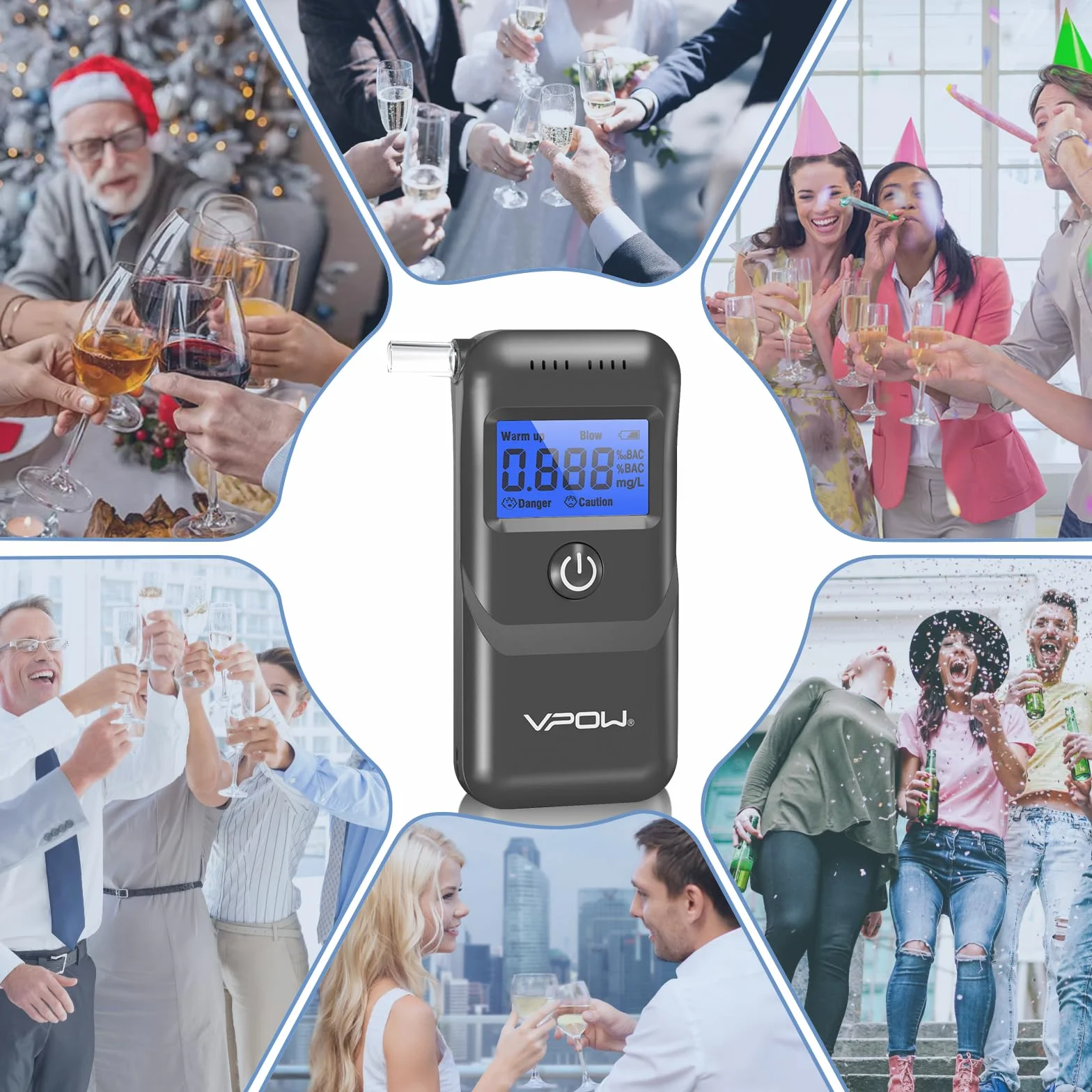 VPOW Ethylotest, Éthylotest Electronique avec Affichage Numérique LCD Bleu, Précision de Qualité, Alcootest Électronique Personnel pour Usage Domestique et Professionnel - Gris