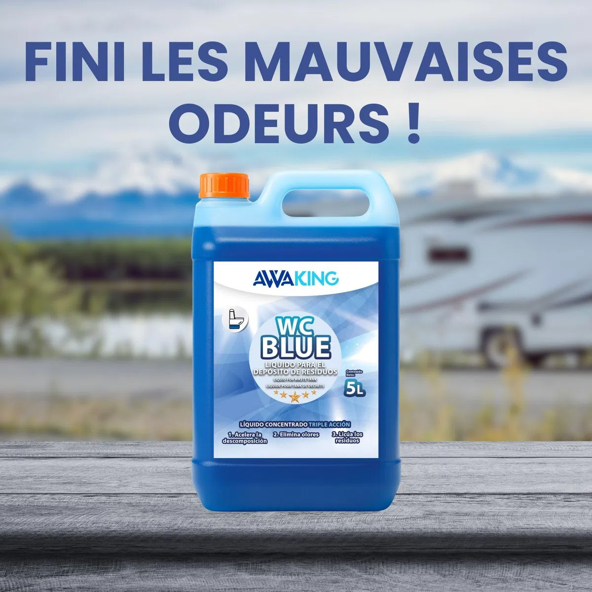 Plantawa Liquide WC Chimique Bleu 5 Litres | Concentré Liquide pour les Eaux Usées des Caravanes | Décomposition Efficace et Élimination des Odeurs pour les Toilettes Portables ou Potti