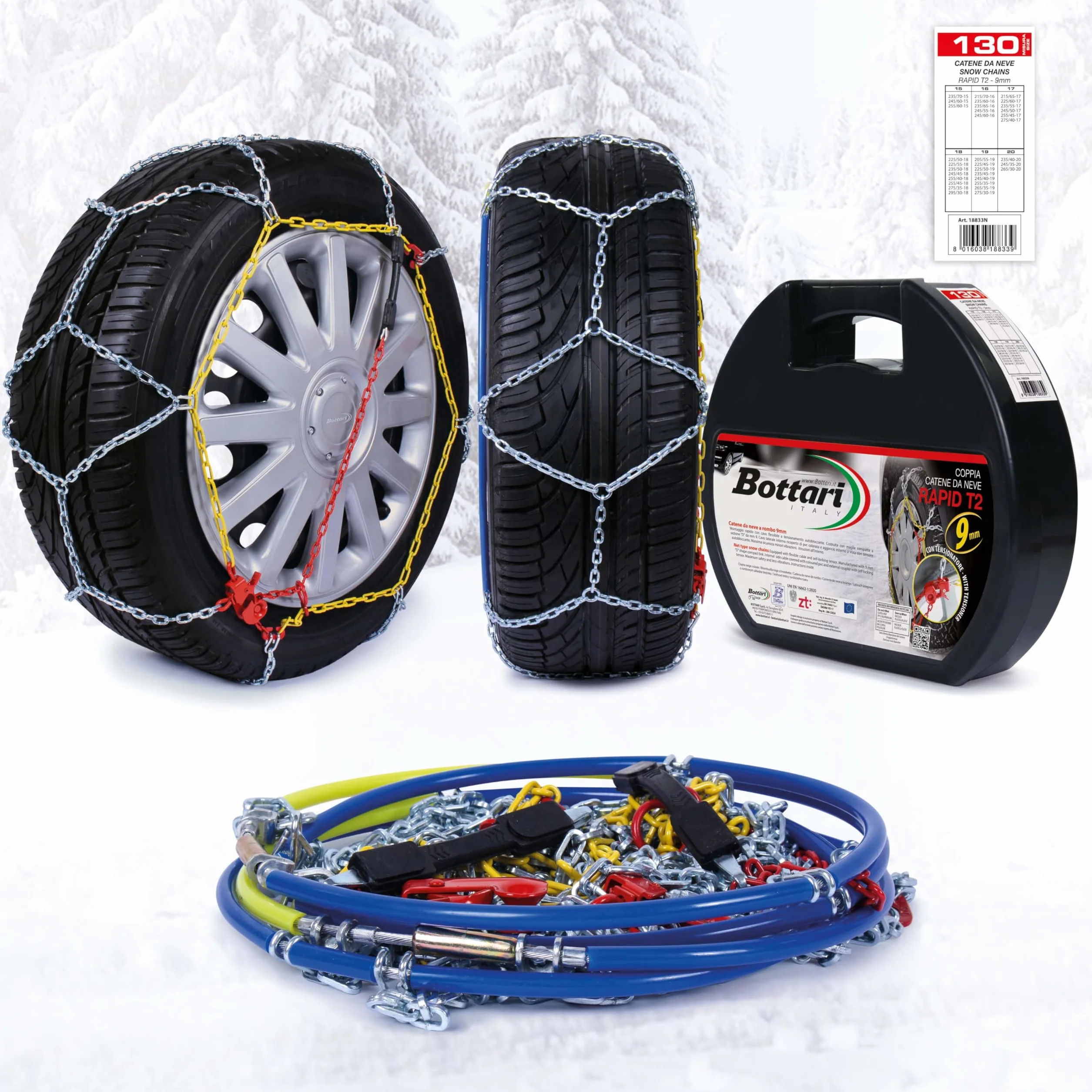 Bottari [Goodyear] 18833 "Rapid T2" Chaines à neige 9 mm, Taille 130, Compatibles ABS et ESP