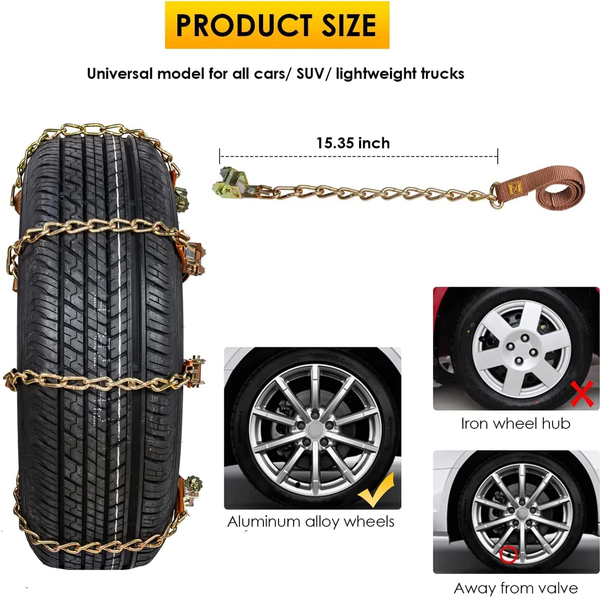 Chaînes à neige 8pcs Chaînes réglables antidérapantes avec pelle à neige en plastique et gants Facile à installer Chaîne à neige de pneu durable pour voiture, camion, SUV Roadway Snow Roads