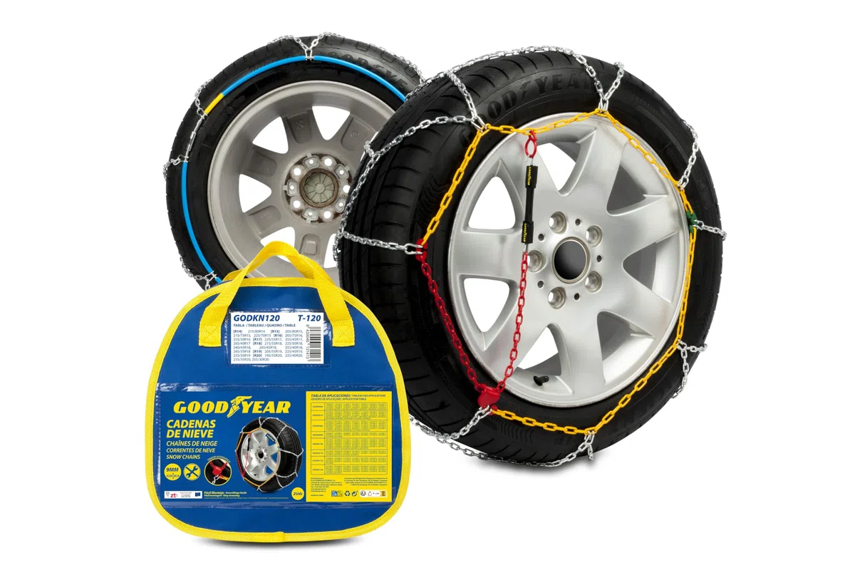 Goodyear Jeu de 2 Chaînes à Neige en Métal de 9 mm pour Voiture Taille 120 avec Tendeur Automatique Goodyear
