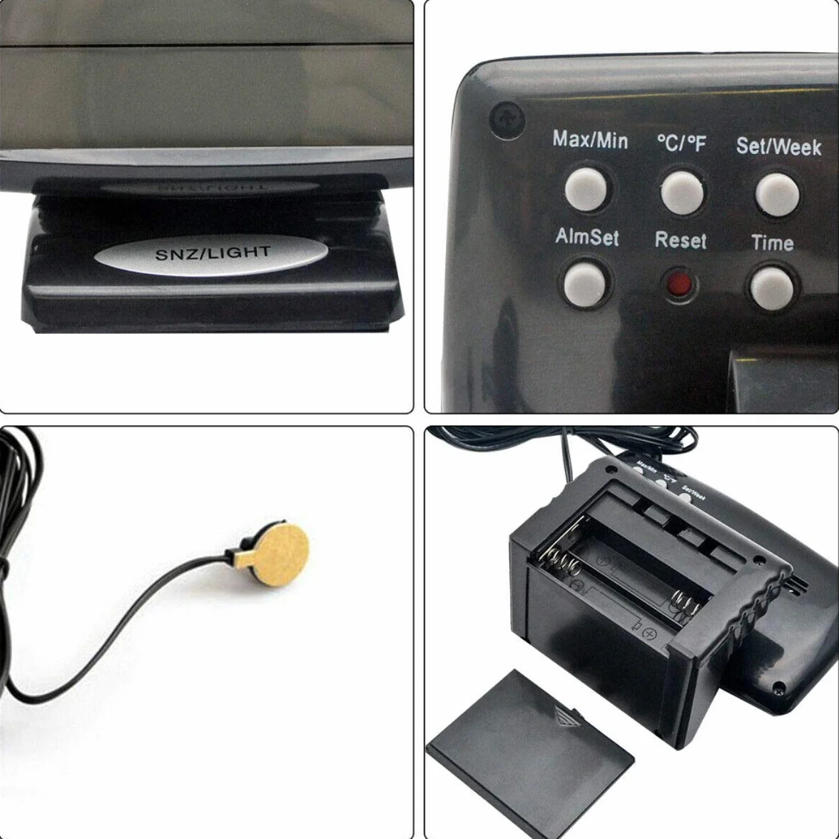 Riloer Thermomètre d'horloge de voiture, Horloge voiture numérique 2 en 1 et Themp avec écran LED pour voiture intérieur extérieur maison