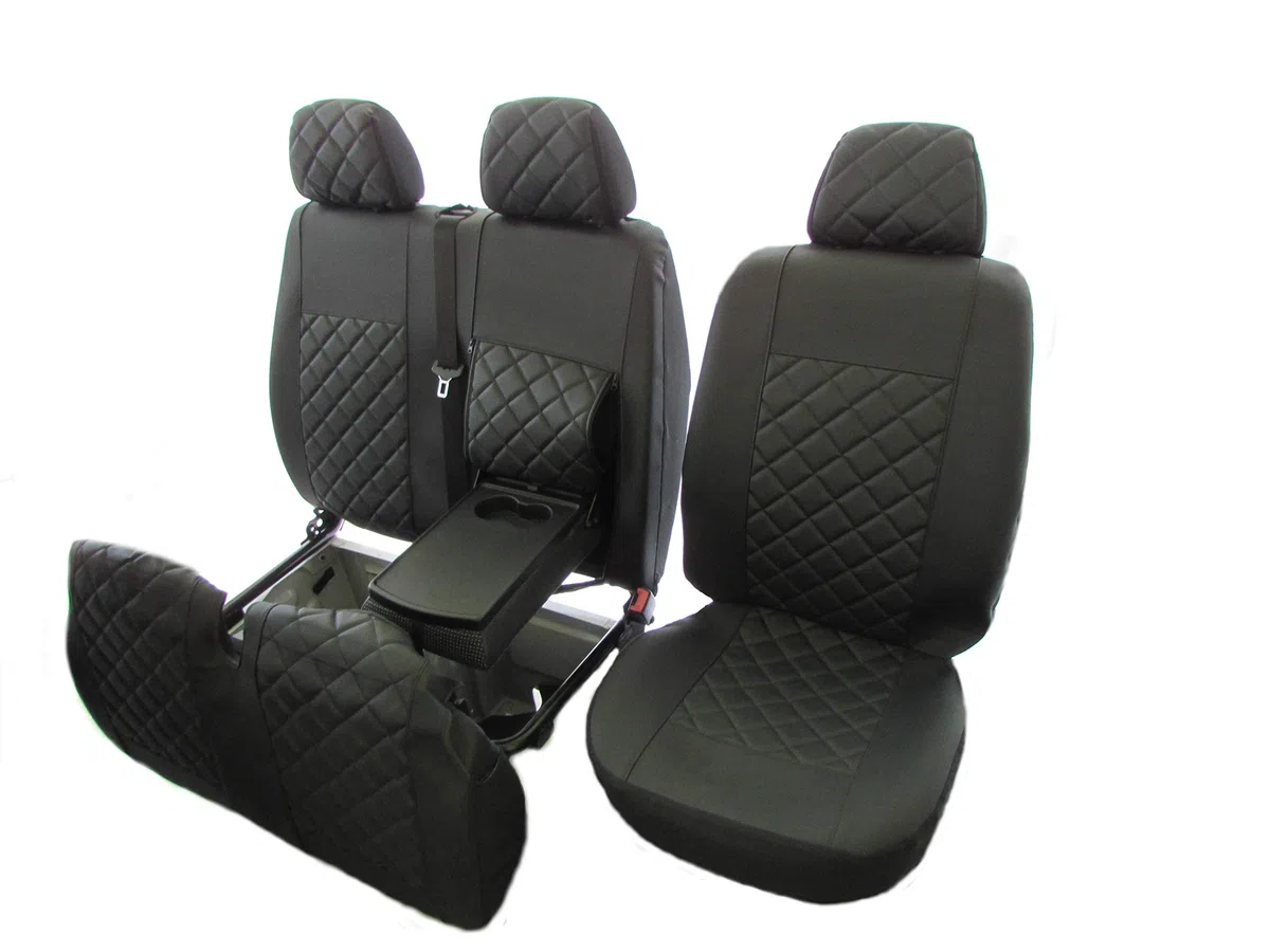 Housses de siège avant, adaptées pour Iveco Daily après 2015, pour conduite à gauche, housses de siège en éco-cuir, noir, 2 + 1 (1 simple, 1 double)