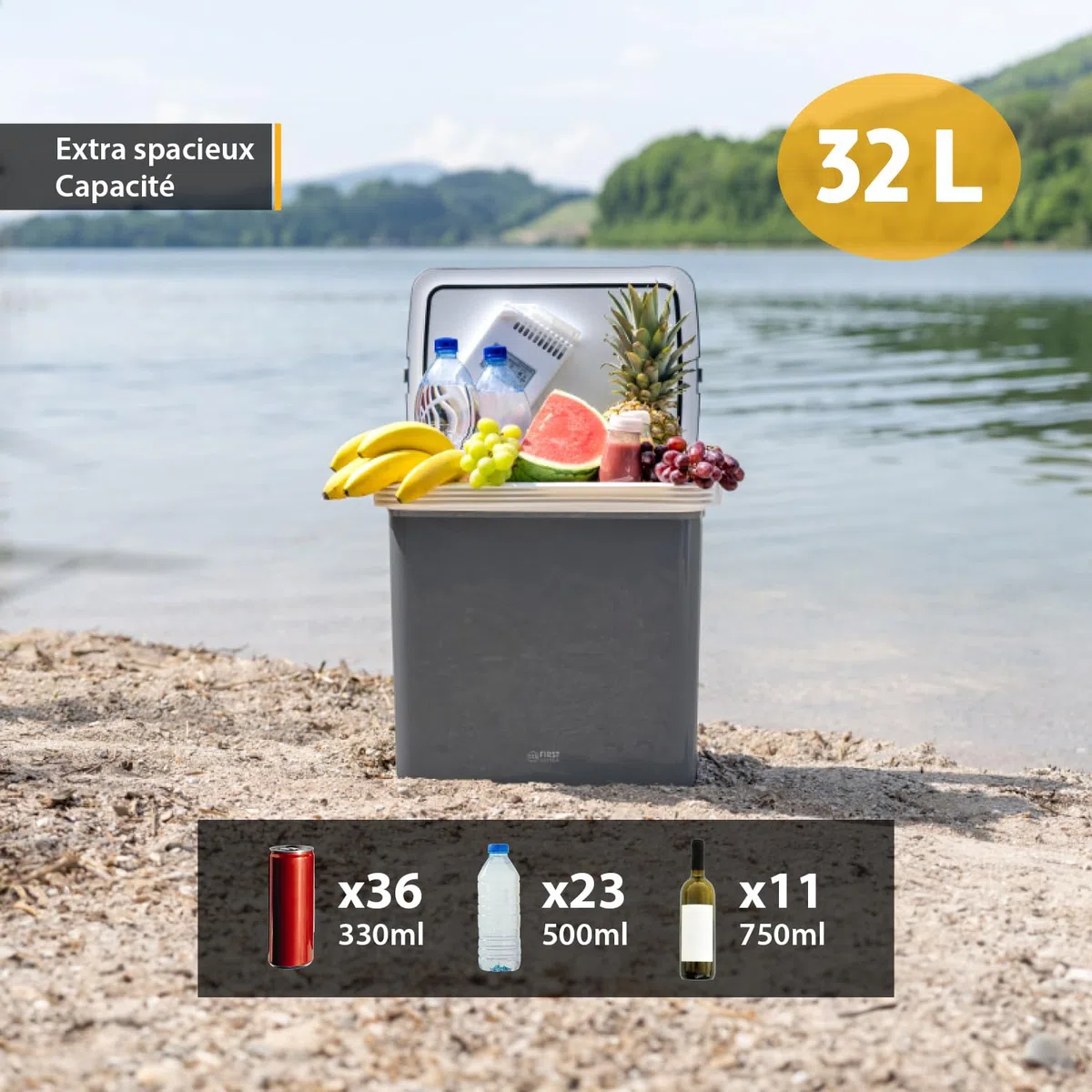 TZS First Austria - Glacière Électrique 32L - Fonction Chaud & Froid - 12V/230V pour Voiture & Secteur - Système Thermoélectrique Silencieux - Camping & Voyage - Gris