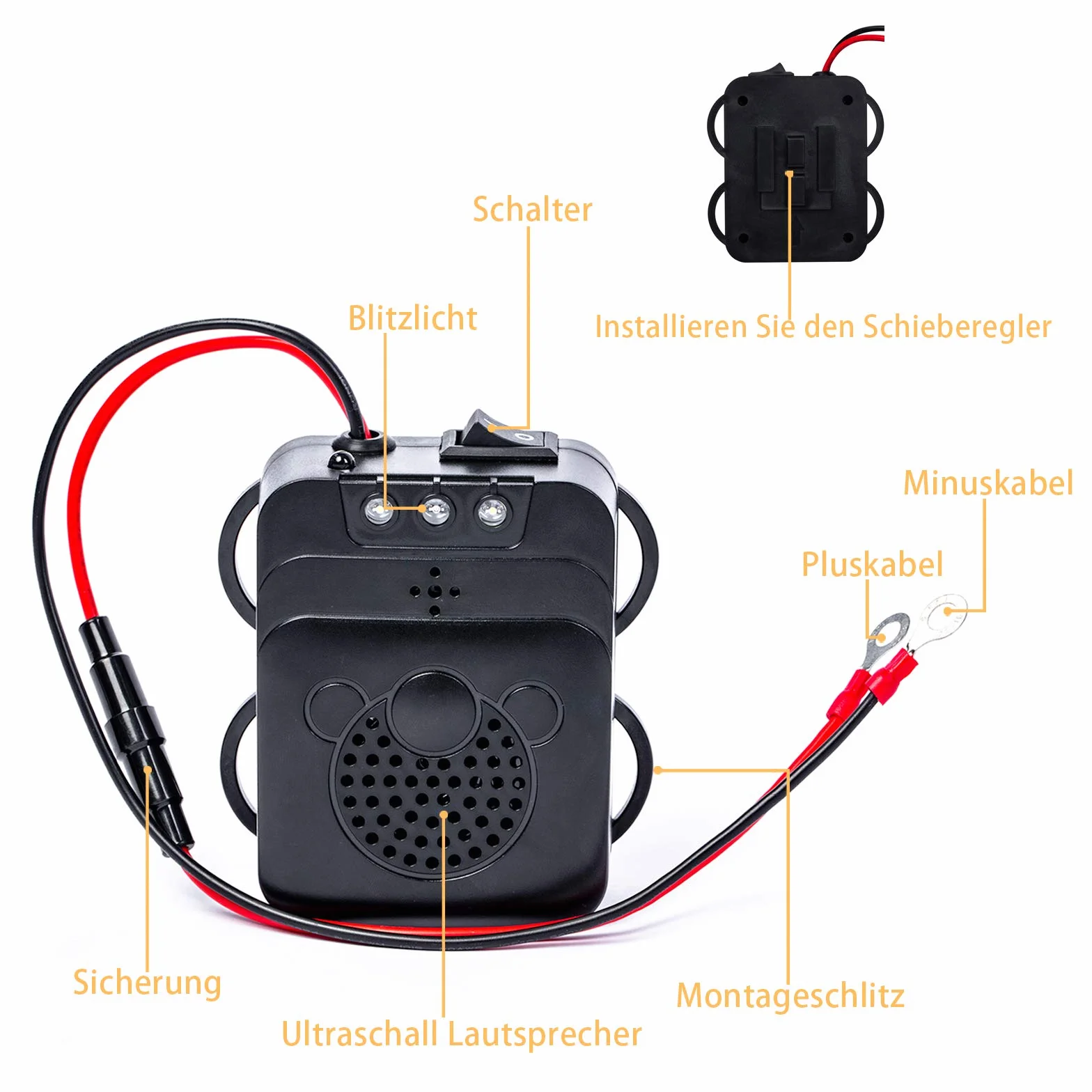 Grunda Répulsif Ultrason pour Voiture - Fréquence à ultrasons 12 kHz - 25 kHz - Connexion à une batterie de voiture 12 V - Protection contre les martres - Répulsif animaux - Avec 3 LED flash