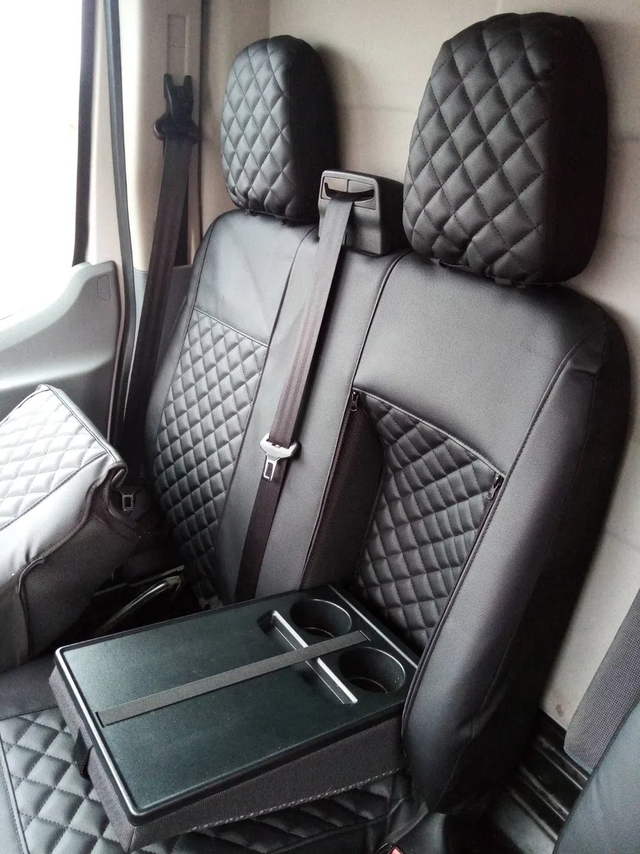 Housses de siège avant 2+1 adaptées pour FORD TRANSIT CUSTOM après 2015 petite cabine en cuir écologique noir pour conduite à gauche