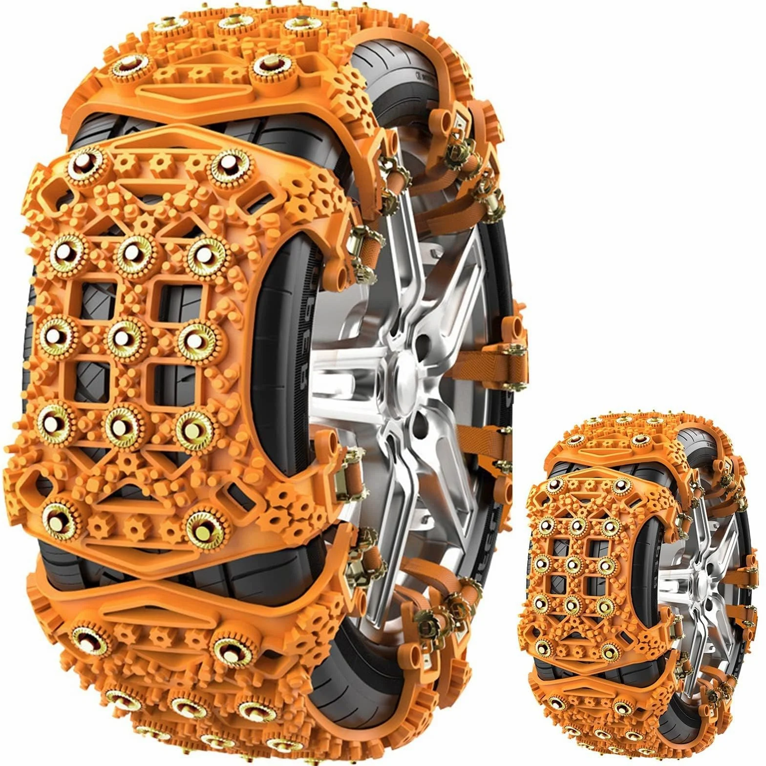 Chaines Neige 6PCS, Chaines Neige Universel 165-265MM R15-R19, WYRIAZA Chaine Voiture 205 55 R16, Chaine Neige Easy Grip Chaine Voiture Neige Chaine Pneu Voiture Extrem Grip Automatic - Jaune
