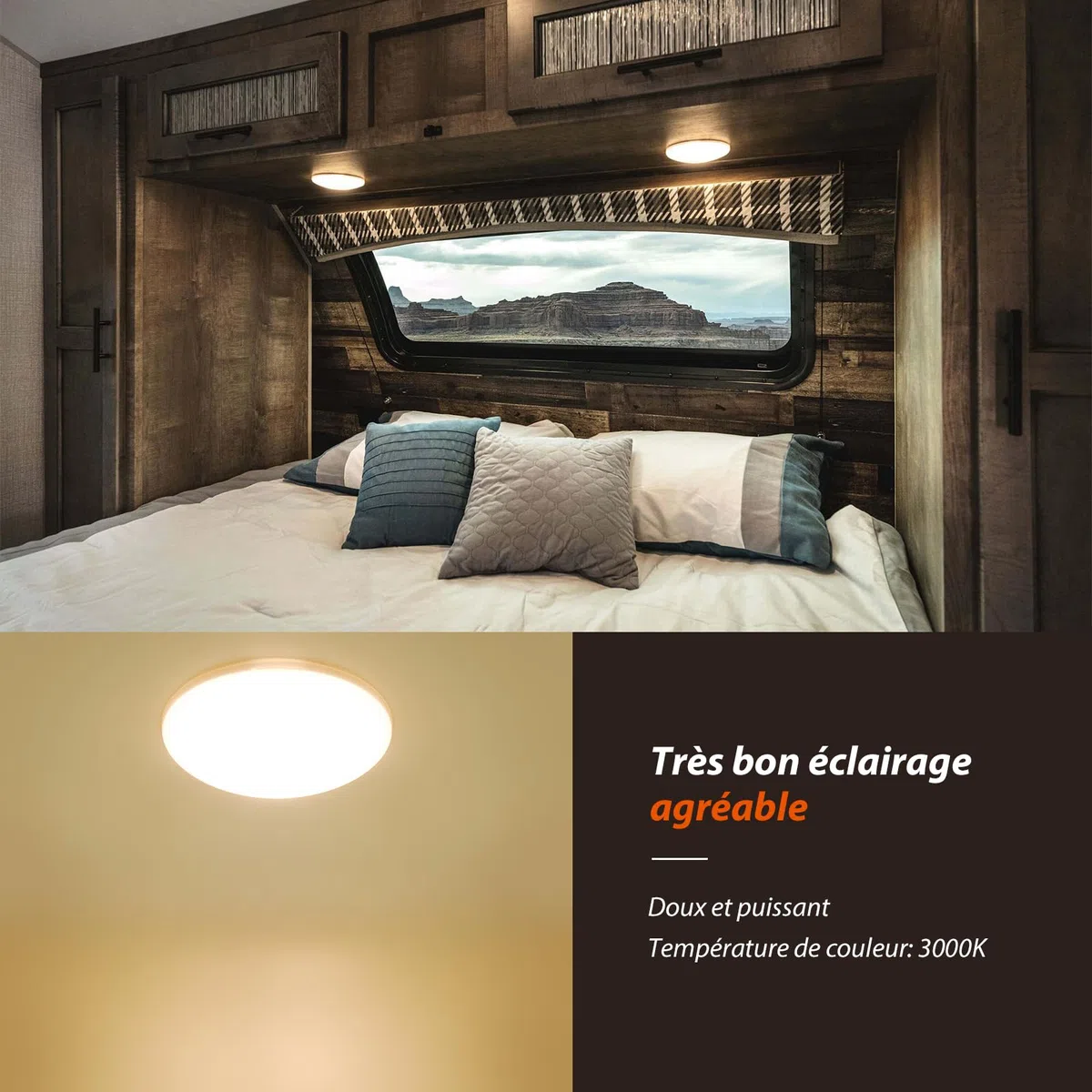 Dream Lighting Éclairage LED pour Caravane Blanc Chaud 3000K Plafonnier 12v Intérieur Camping Car RV 114mm Ronde Set de 2