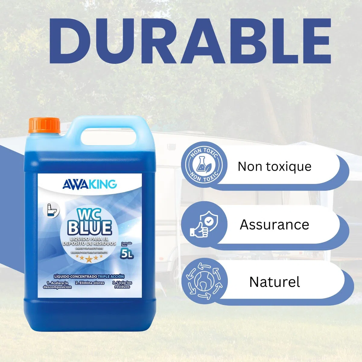 Plantawa Liquide WC Chimique Bleu 5 Litres | Concentré Liquide pour les Eaux Usées des Caravanes | Décomposition Efficace et Élimination des Odeurs pour les Toilettes Portables ou Potti