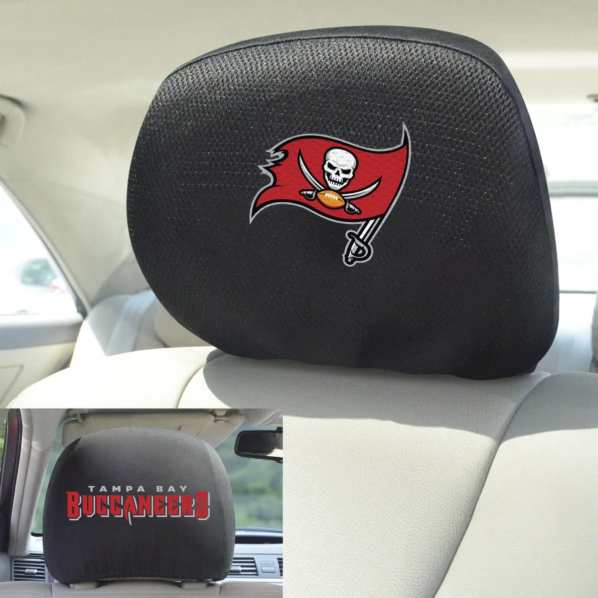 FANMATS 12517 Housse pour Appui-tête NFL (Tampa Bay Buccaneers), 1 pièce, Noir
