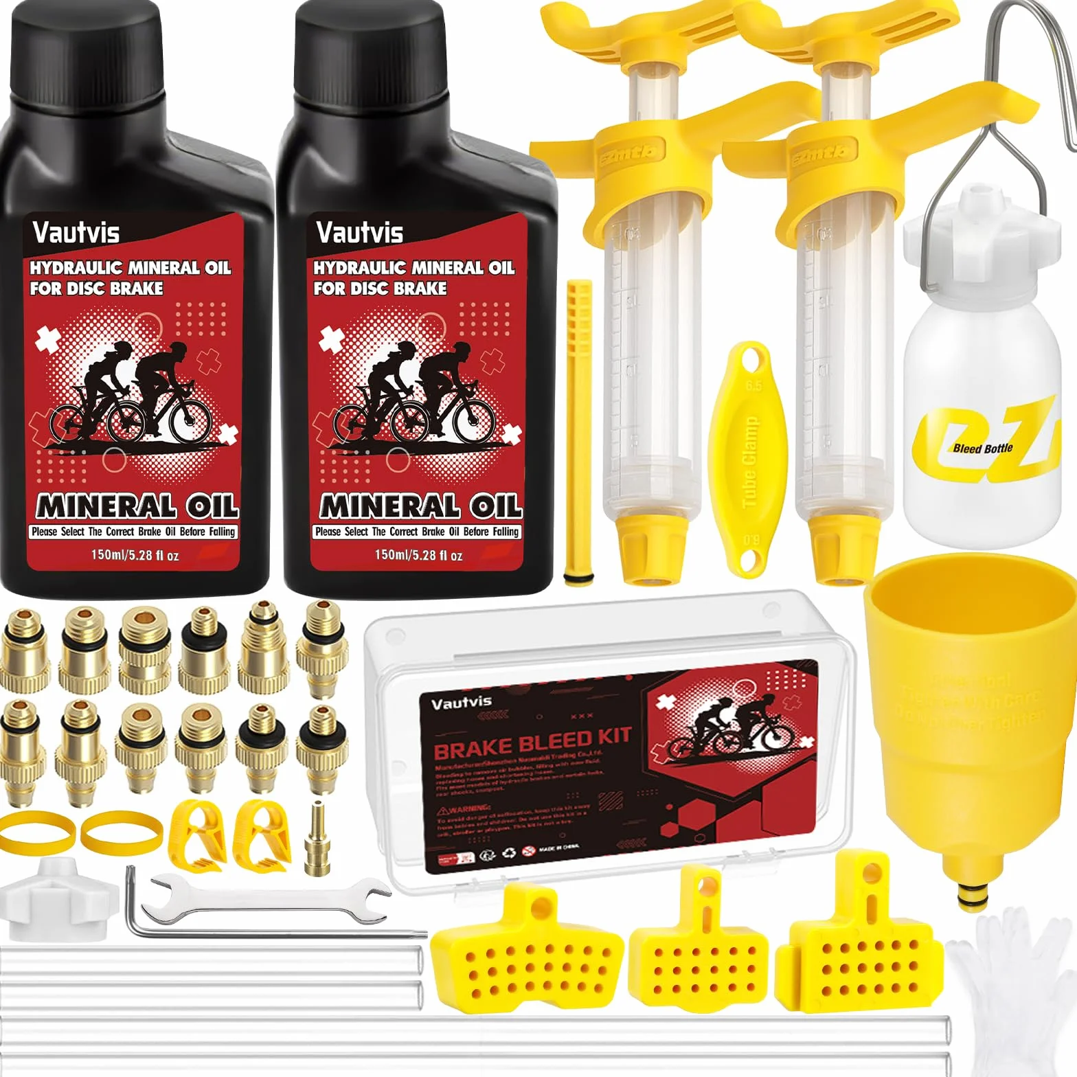 Kit Purge Frein pour Shimano VTT MTB, Kit Huile Minérale, Kit de Purge de Frein Hydraulique pour Vélo, Comprenant 150ML de Liquide de Frein à Base D'huile Minérale