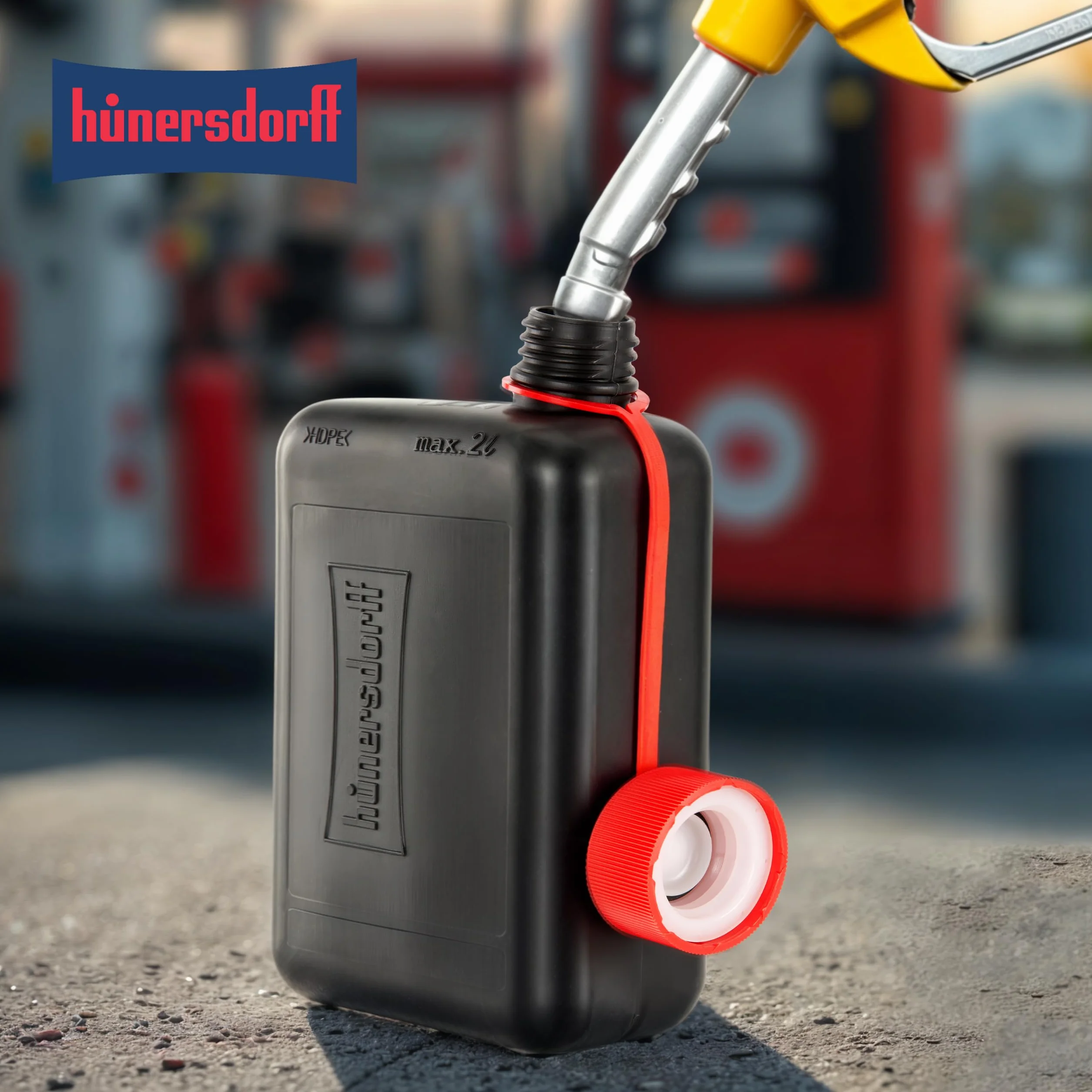 hünersdorff Bidon de carburant standard de 2 l pour petites voitures et véhicules hybrides, HD-PE, fabriqué en Allemagne, production certifiée TÜV, noir