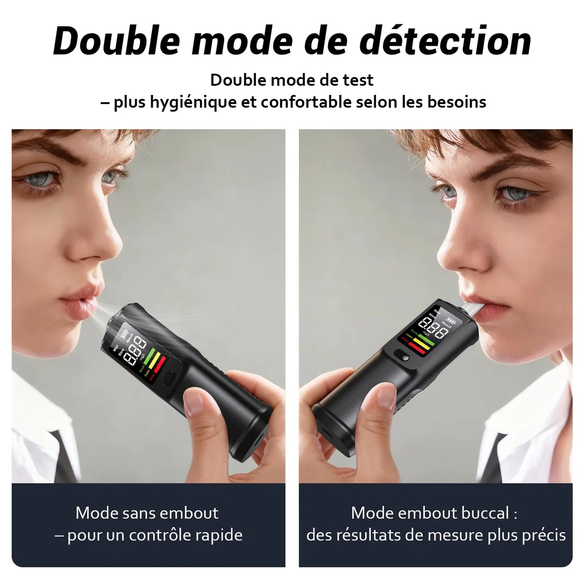 Éthylotest Électronique USB-C, Alcootest LCD | Test rapide, affichage BrAC mg/L, modes contact et sans contact, 10 embouts inclus, compact pour voiture et soirées.