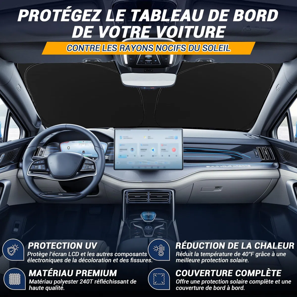 Pare-Soleil Voiture,Pare-Brise de Voiture,Protection UV Voiture,2025 Pliable Parasol réfléchissant avec Protection UV pour Pare-Brise Voiture (L)
