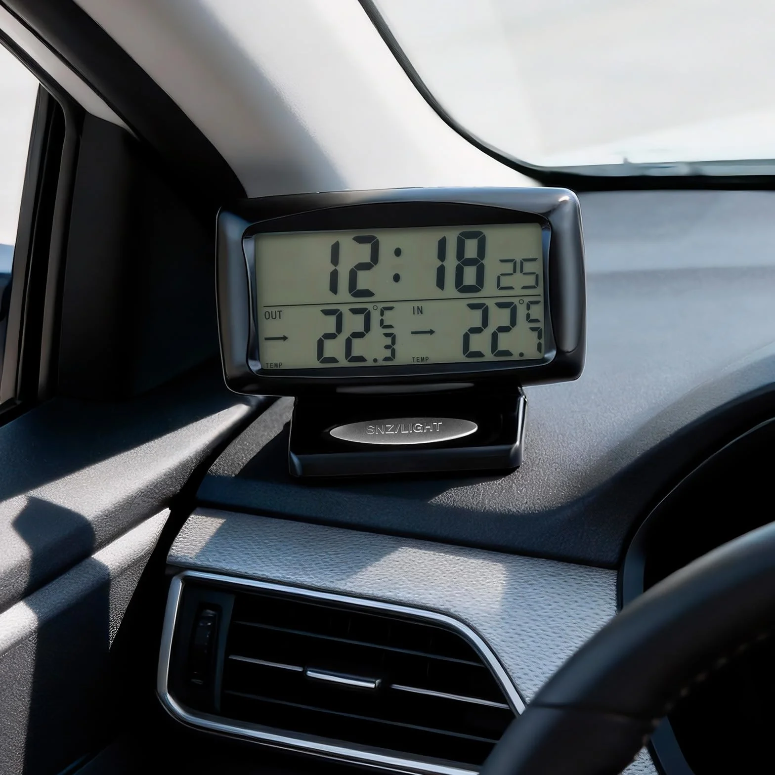 Riloer Thermomètre d'horloge de voiture, Horloge voiture numérique 2 en 1 et Themp avec écran LED pour voiture intérieur extérieur maison
