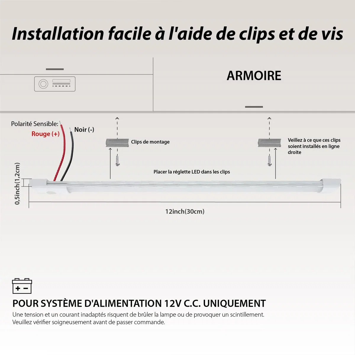 Dream Lighting Lumiere 12v Camping Car Reglette LED 30CM pour Caravane Van Camper Bateau Camion Eclairage Blanc Froid 6000K 390LM 5,6W Lampe 12v avec Interrupteur