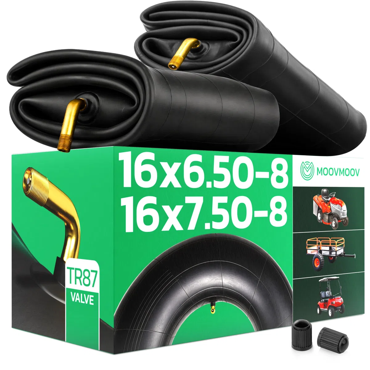 MoovMoov Chambre à Air 16 pouces pour pneus 16x6.50-8 et 16x7.50-8 - Pour Tondeuse Autoportée, Tracteur Tondeuse, Remorque de Jardin, Voiturette de Golf - Valve coudée - Lot de 2