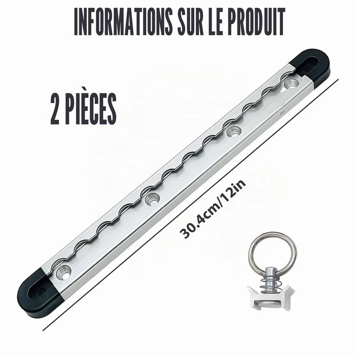 Lot de 2 rails d'aviation en aluminium semi-circulaires avec 4 embouts et 2 œillets d'arrimage, rails d'arrimage, 30 cm pour remorque, voiture, camping-car, camping-car