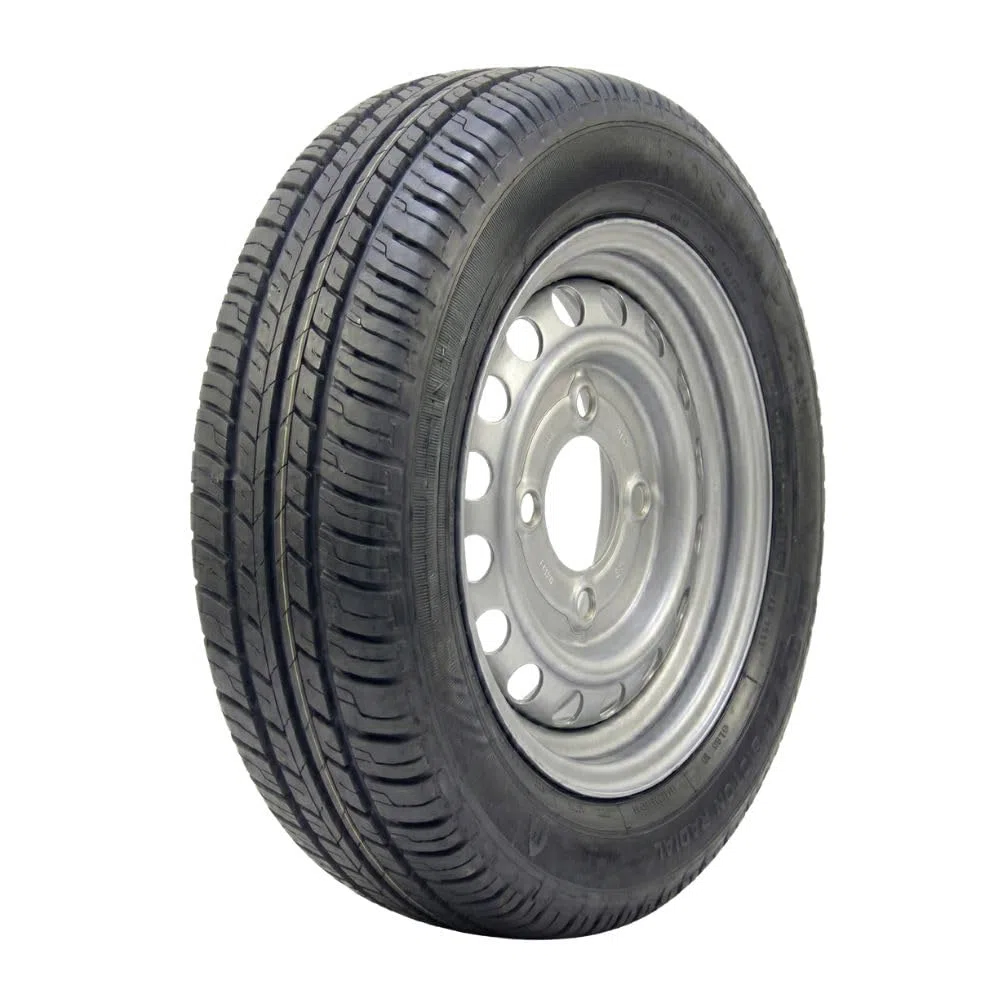 Roue complète 135/80R13 13" - 4 Trous - Entraxe 130mm - Déport 20 - Pour remorque - 13 pouces - Largeur 135mm - Indice de vitesse T 190km/h - Indice de charge 70 (335kg)