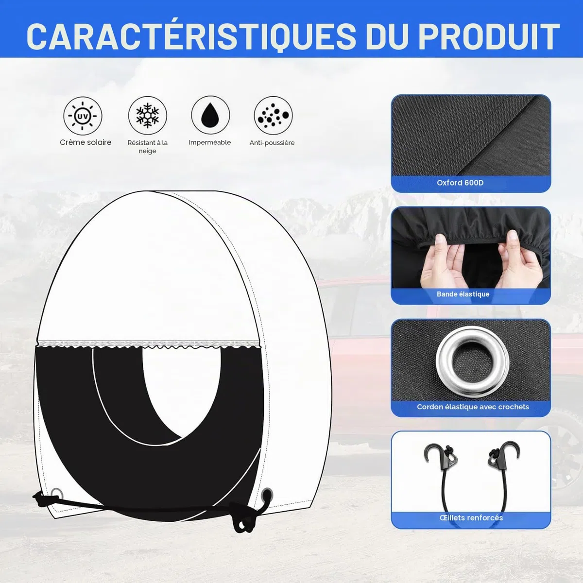 Zettum Les couvertures de pneus 2 Paquets d'adaptation diamètre du Pneu 66-73 cm, Housses pour Roue, PU Oxford Spareshroproof Wheel Cover pour RV, Camion, SUV, remorque de Voyage, Camping-Car