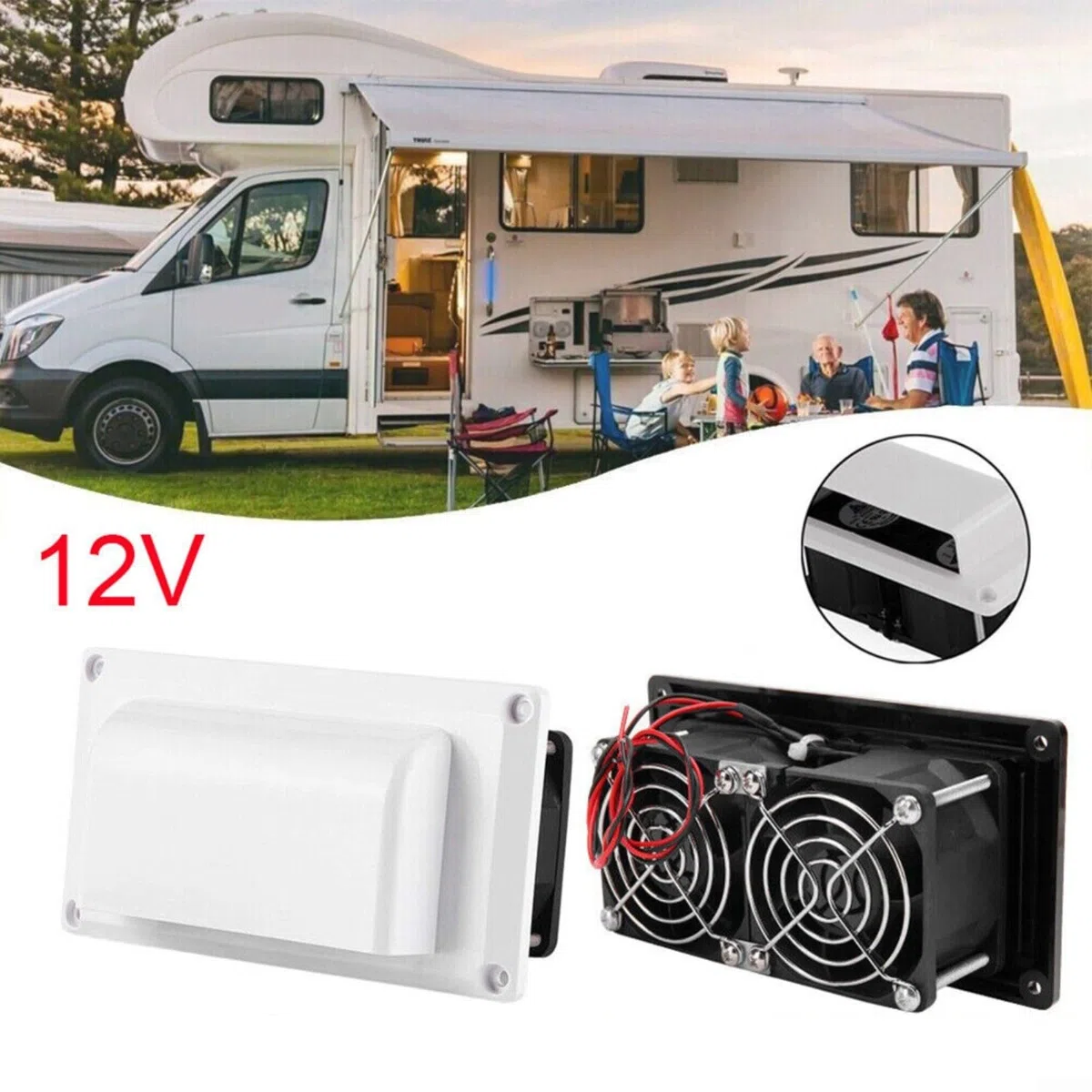 Extracteur d'air 12 V pour camping-car, aérations latérales, ventilateur d'échappement pour camping-car, remorqueur, yacht, caravane (noir)