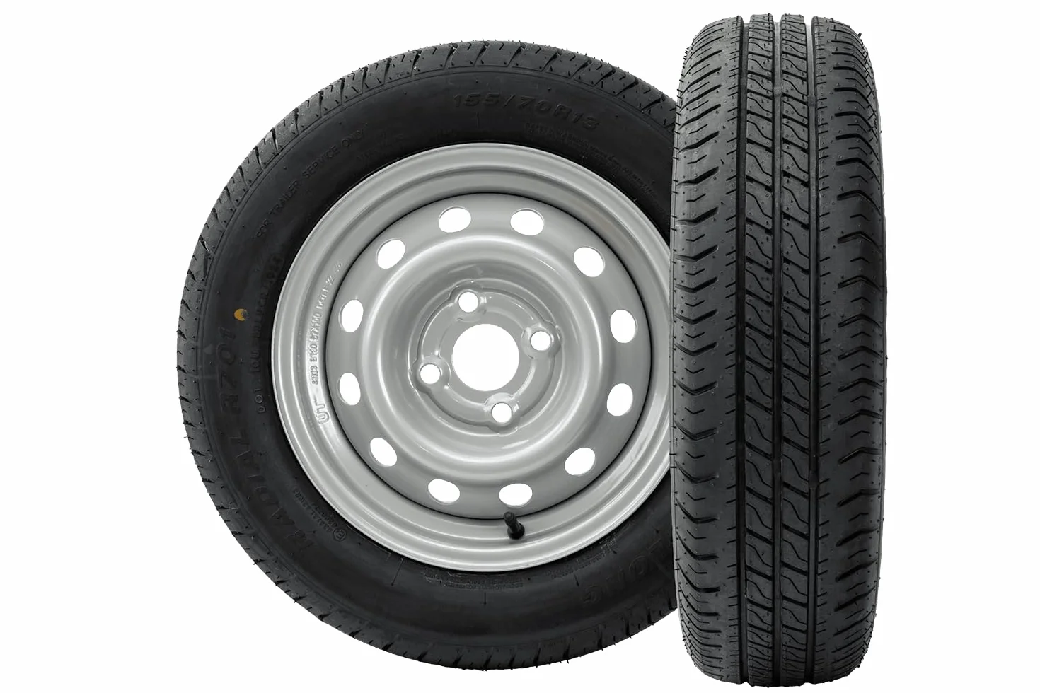 UNITRAILER Kit de 2 Roues Complètes pour Remorque Légère 155/70 R13 75N, Jante Acier 4Jx13 4x100 ET30, Capacité de Charge 387 kg pour Sécurité et Stabilité de Conduite