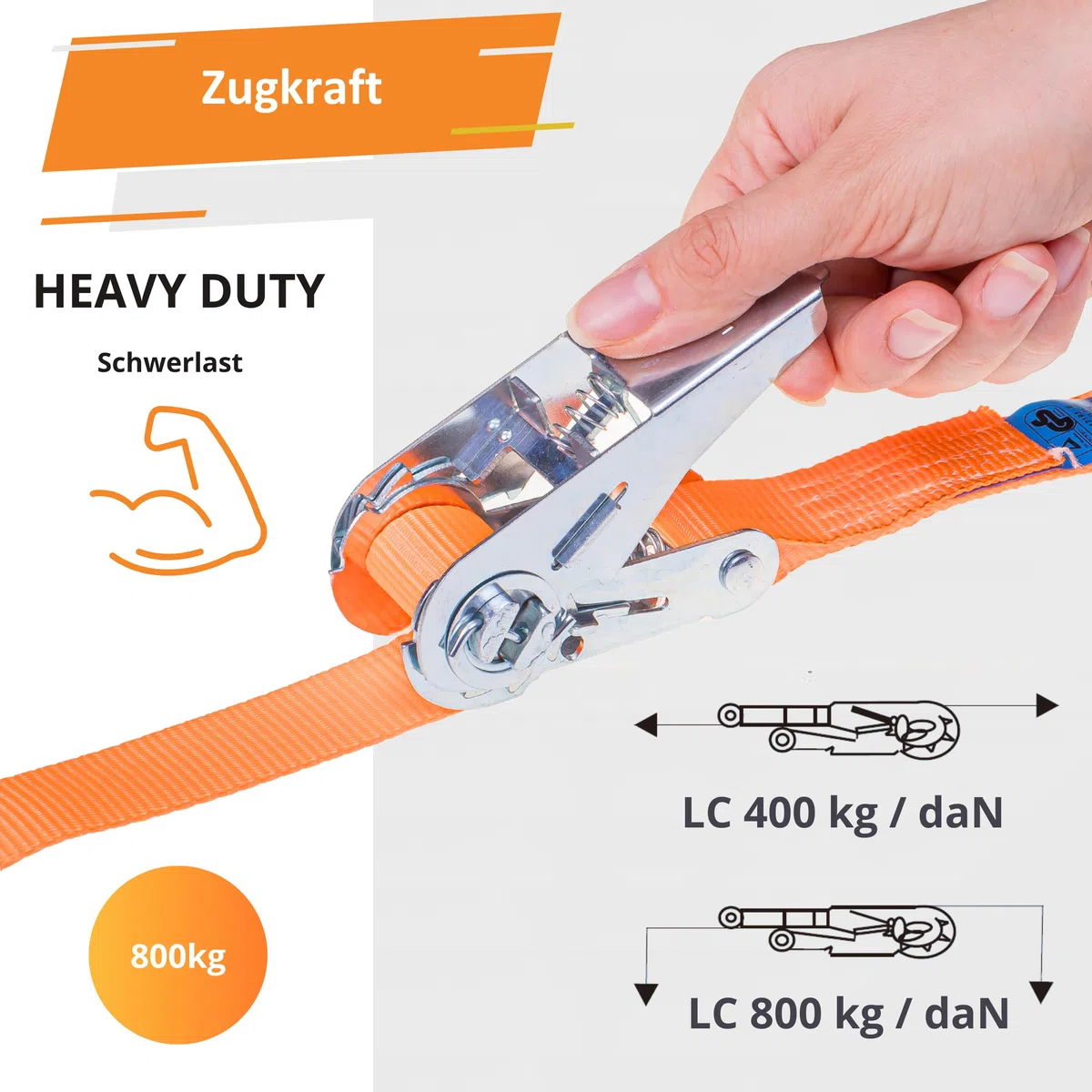 INTAKO Lot de 4 Sangles à Cliquet (4m ou 6m) - 25mm 800kg - Sangles d’Arrimage Moto, Remorque, Quad, Bagages - Certifiées TÜV GS, DIN en 12195-2 (Orange, 4m (Lot de 4))