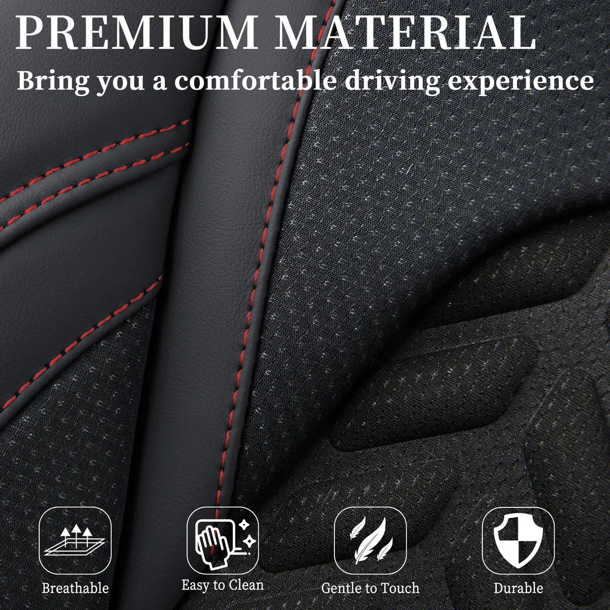 Coverado Housse de siège Voiture Cuir, Respirant Protection Siege Voiture Universelle pour 5 Places avec Soutien Lombaire, Ensembles de Housses de siège imperméable pour berline SUV Pick-up