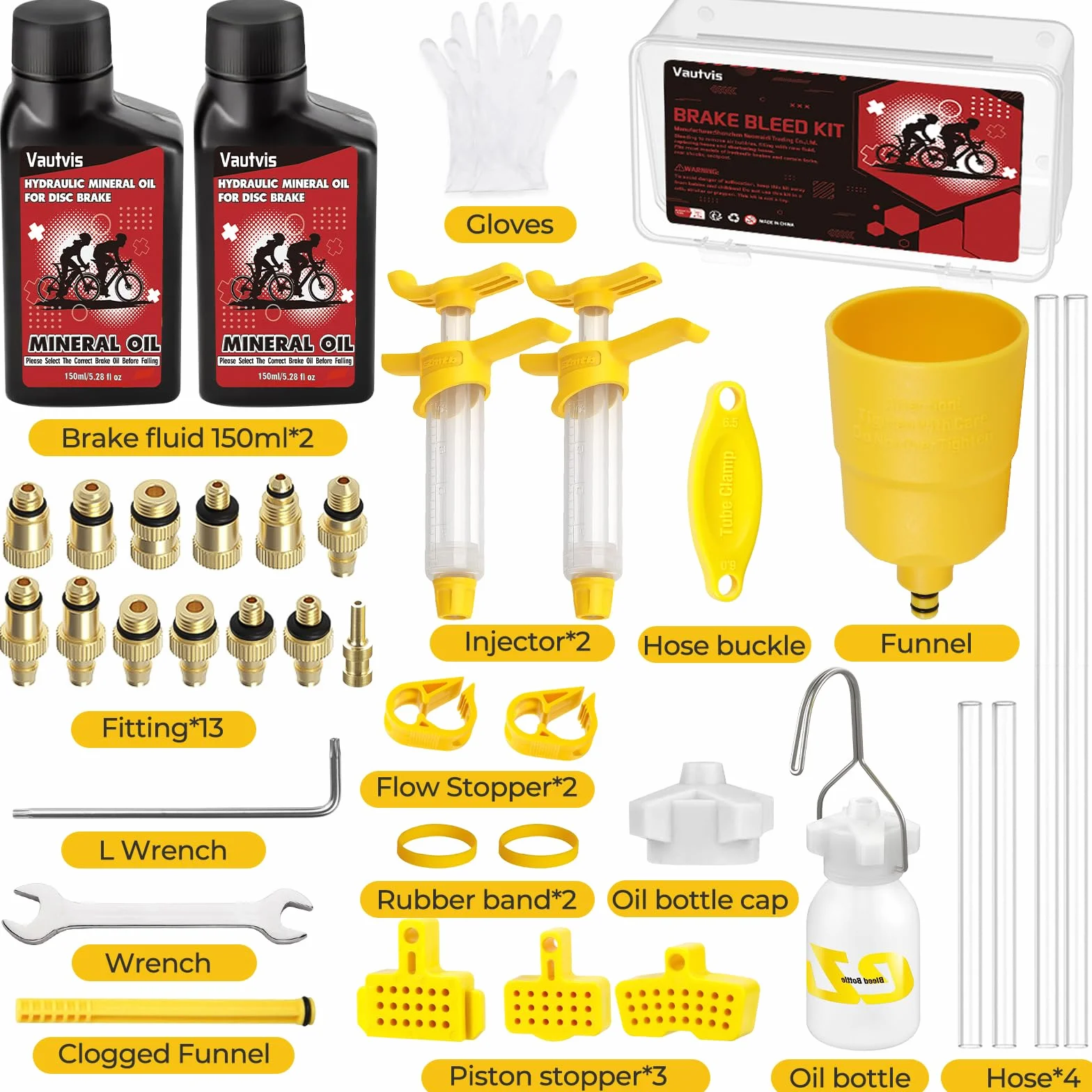 Kit Purge Frein pour Shimano VTT MTB, Kit Huile Minérale, Kit de Purge de Frein Hydraulique pour Vélo, Comprenant 150ML de Liquide de Frein à Base D'huile Minérale