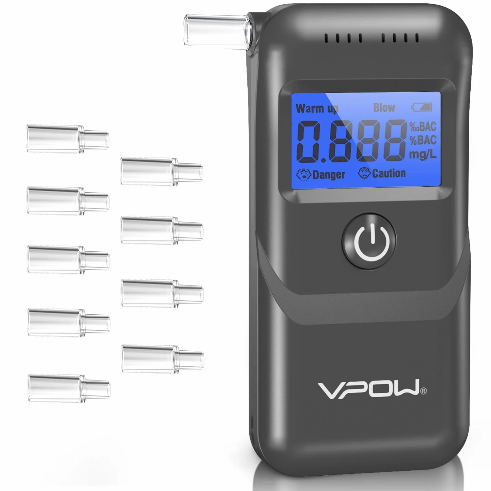 VPOW Ethylotest, Éthylotest Electronique avec Affichage Numérique LCD Bleu, Précision de Qualité, Alcootest Électronique Personnel pour Usage Domestique et Professionnel - Gris