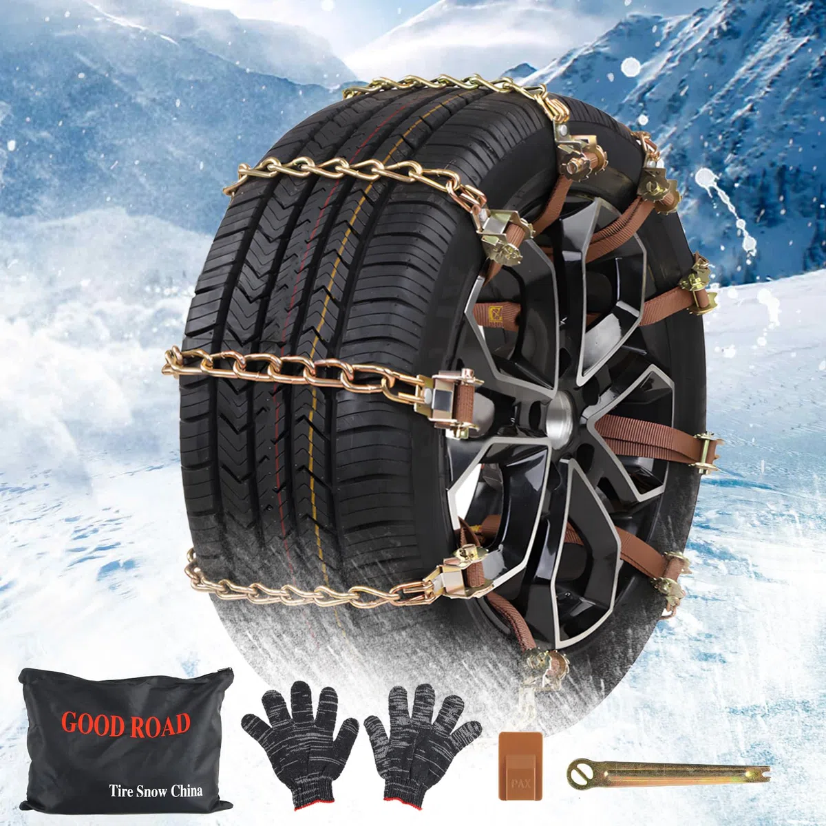 Ensemble Chaînes à Neige Shyllin pour Voiture - 4 Pcs, Antidérapantes, Universel, Réglables pour Pneus de 165 à 285 mm