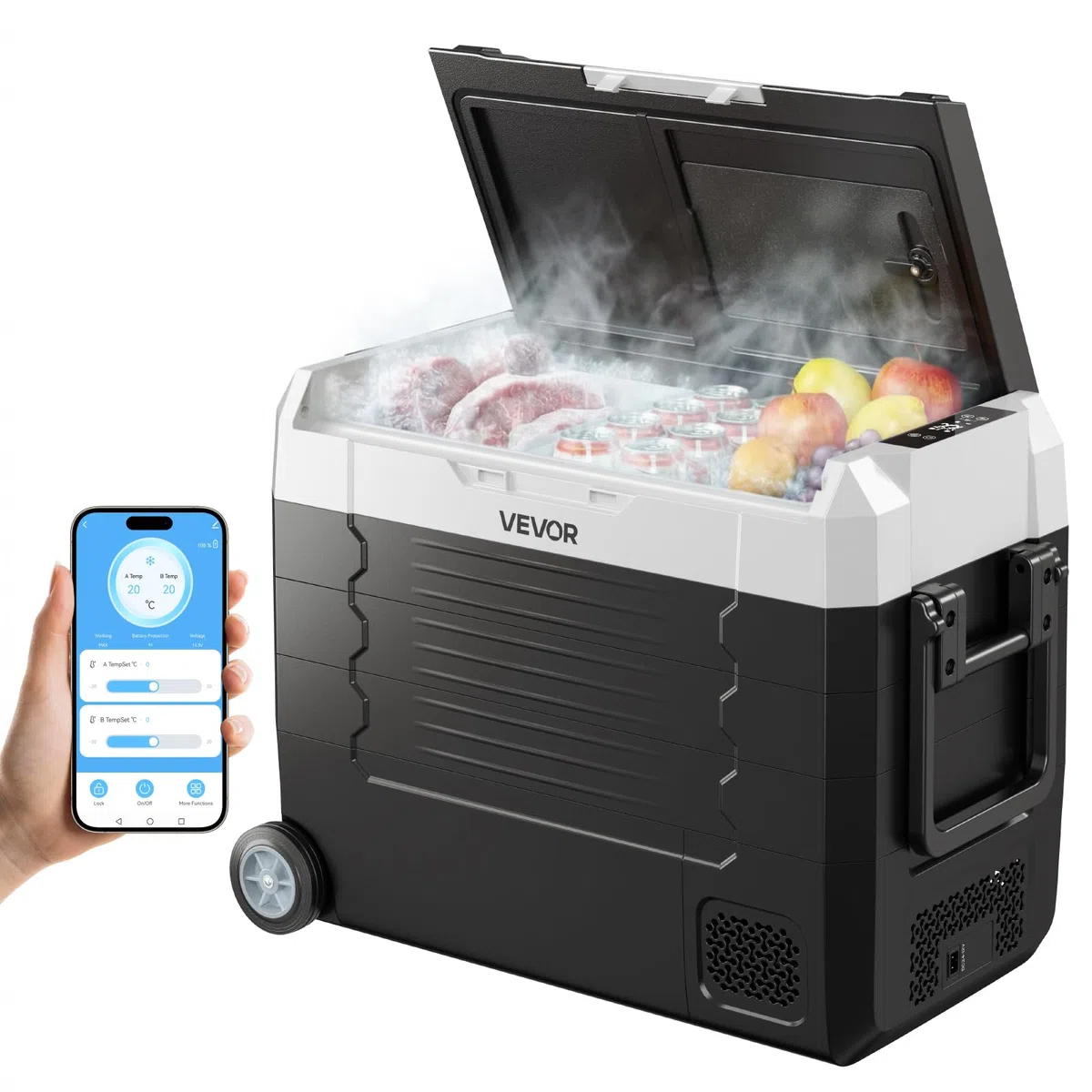 VEVOR Réfrigérateur Portable à Compression 45 L, Glacière Électrique DC 12/24 V et AC 100-240 V, pour Camping Pêche Caravane, Mini Frigo Voiture à Double Zone, -20 à 20 °C, Contrôle via Application