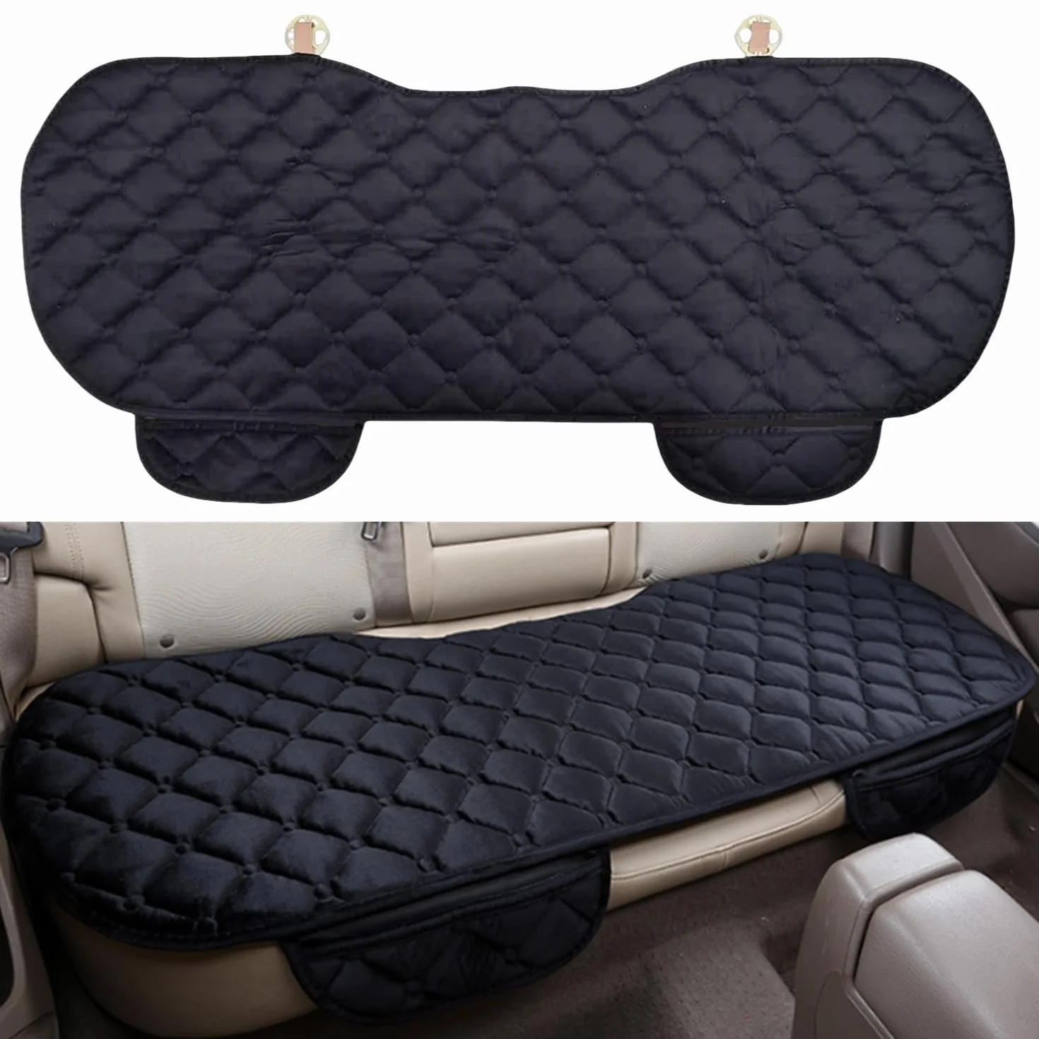 Coussin de Siège de Voiture Housse de Siège Housse en Velours pour Arrière Chaise Siège Avant Véhicule Housse Protection Tapis Protection pour Animaux Compagnie (1 Siège Arrière, Noir)
