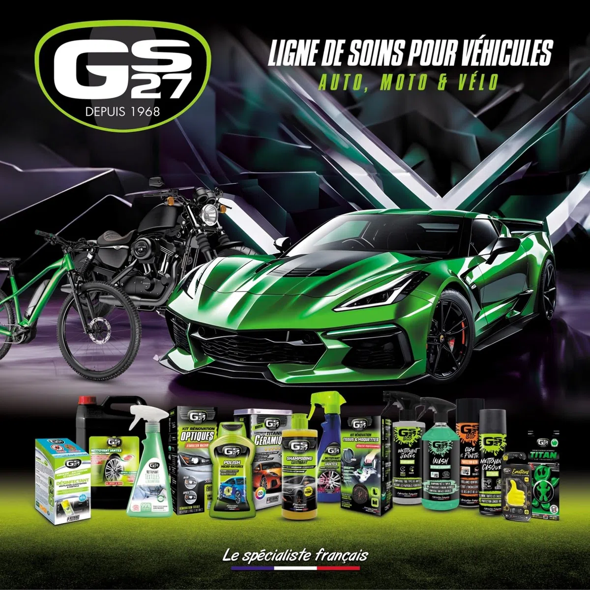 GS27 - Désinfectant Climatisation Voiture - Assainit la Ventilation et l'Habitacle - Parfum Monoï, Dark Sensation