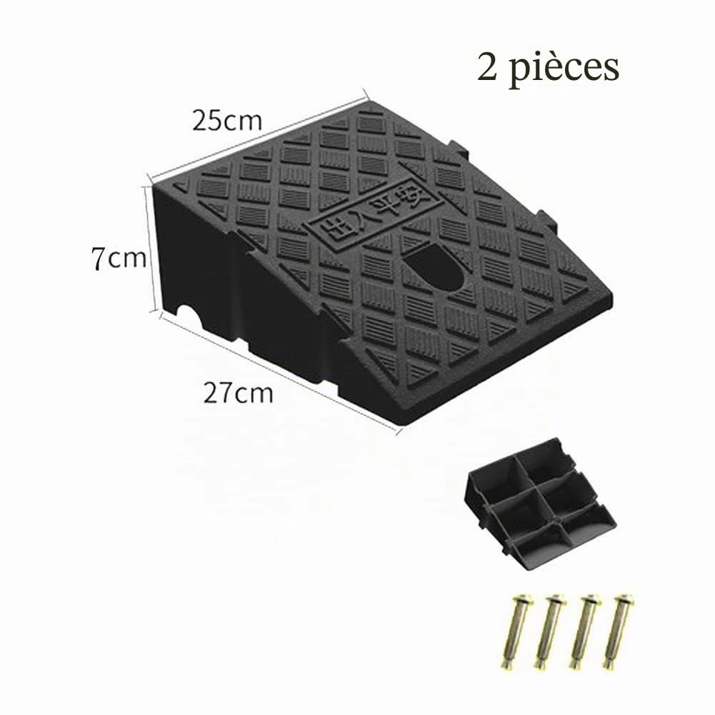 Lot de 2 Rampe de Trottoir 250x270x70mm, Portable - en Plastique Léger - Rampe de Seuil de 7cm Trottoirs pour Voiture vélo Fauteuil Roulant, Moto, Chariot à Main, Surface Antidérapante, 2 Pièce