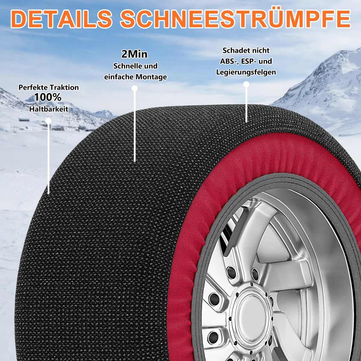 SUNYRISY Chaînes à neige textile de qualité supérieure, chaussette neige voiture, Antidérapantes - Taille L