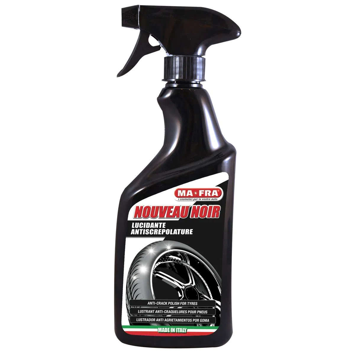 Ma-FRA, Nouveau Noir, pour Pneus de Voiture, Renouvellement de la Couleur des Pneus, Préserve L'élasticité et la Brillance, Protège Contre Les Fissures, Finition Naturelle et Durable, 500ml