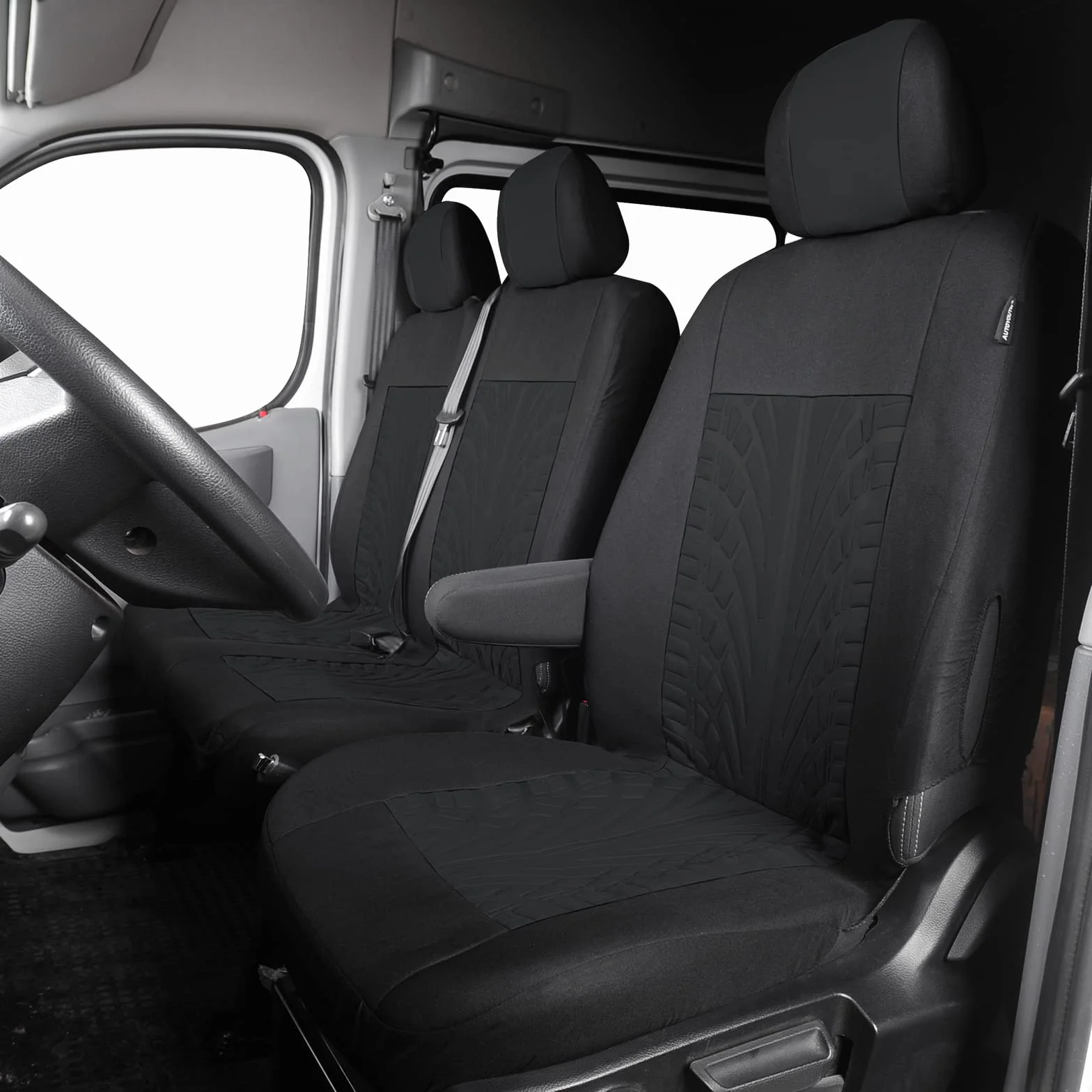 TOYOUN Housses de Sieges Universelles, Housse Couverture Couvre Sieges pour Camion Camionnette Van Bus pour conducteur et Passager 2 + 1, Housses de siège Avant Simple et Double, Impression 3D, Noir