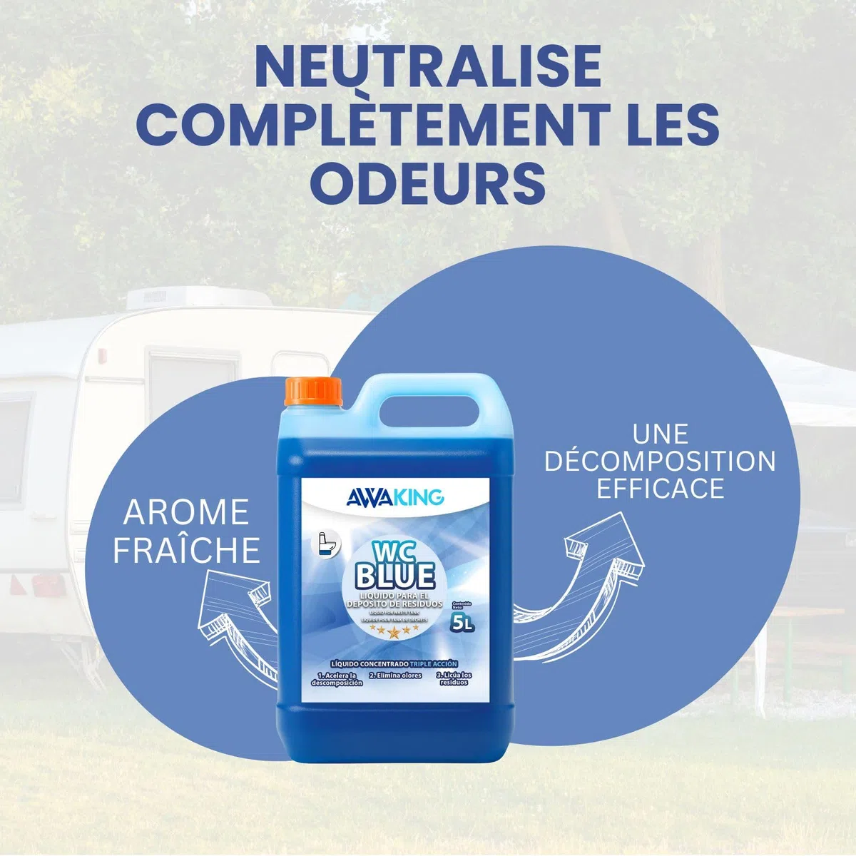 Plantawa Liquide WC Chimique Bleu 5 Litres | Concentré Liquide pour les Eaux Usées des Caravanes | Décomposition Efficace et Élimination des Odeurs pour les Toilettes Portables ou Potti