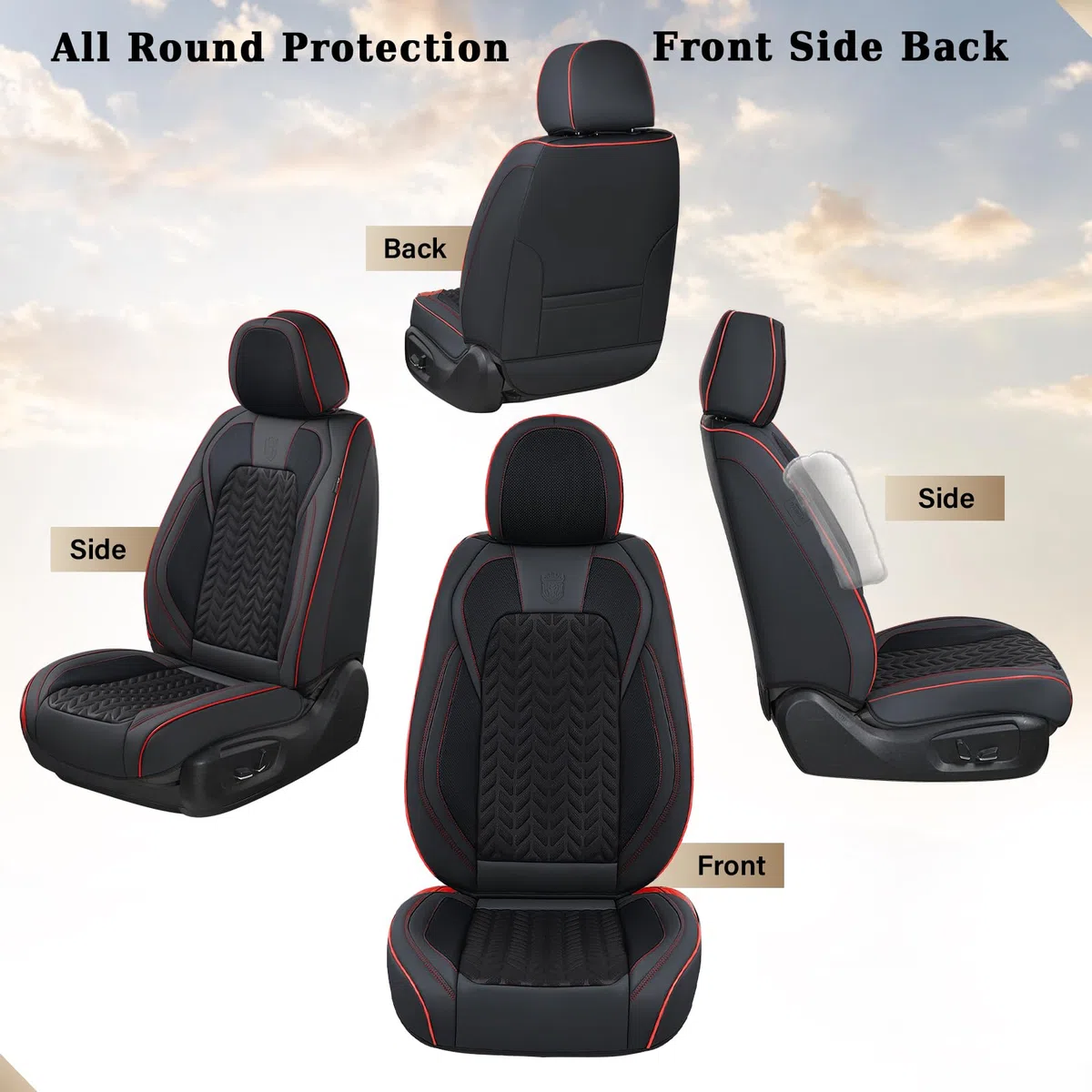 Coverado Housse de siège Voiture Cuir, Respirant Protection Siege Voiture Universelle pour 5 Places avec Soutien Lombaire, Ensembles de Housses de siège imperméable pour berline SUV Pick-up